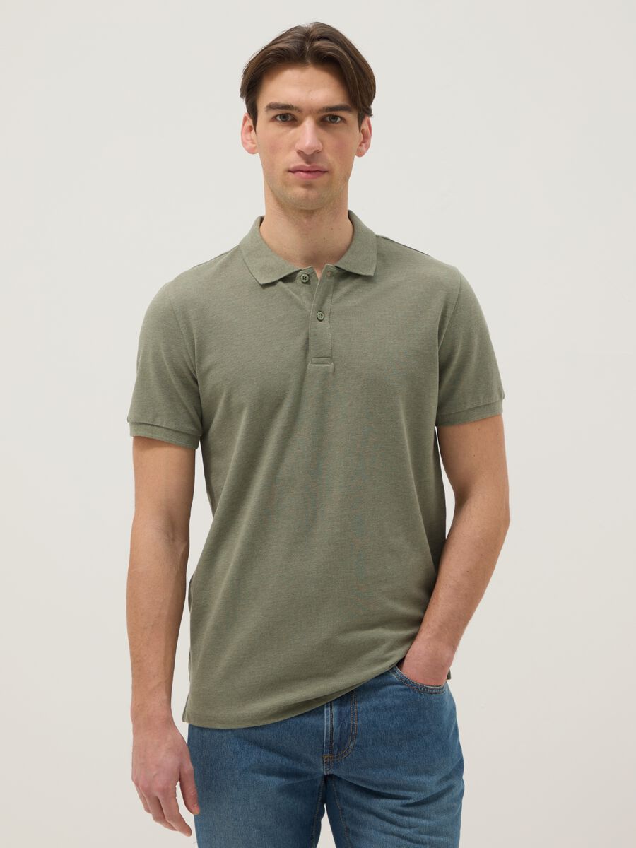 Short-sleeved green polo shirt in pure cotton_0
