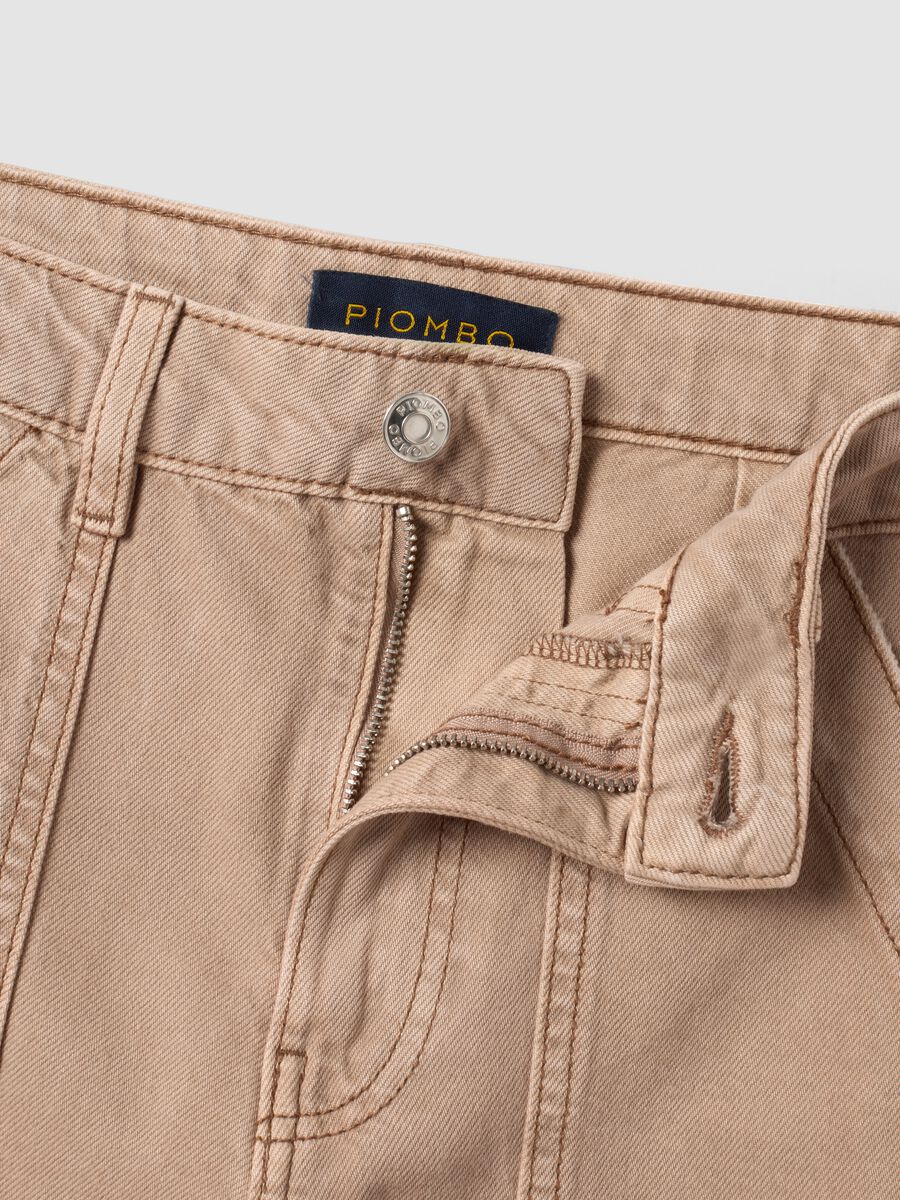 Jeans denim bege wide leg em algod&atilde;o puro_1