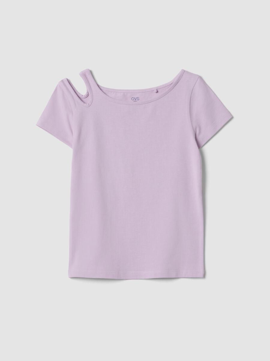 Purple organic cotton T-shirt with shoulder cut-out_3