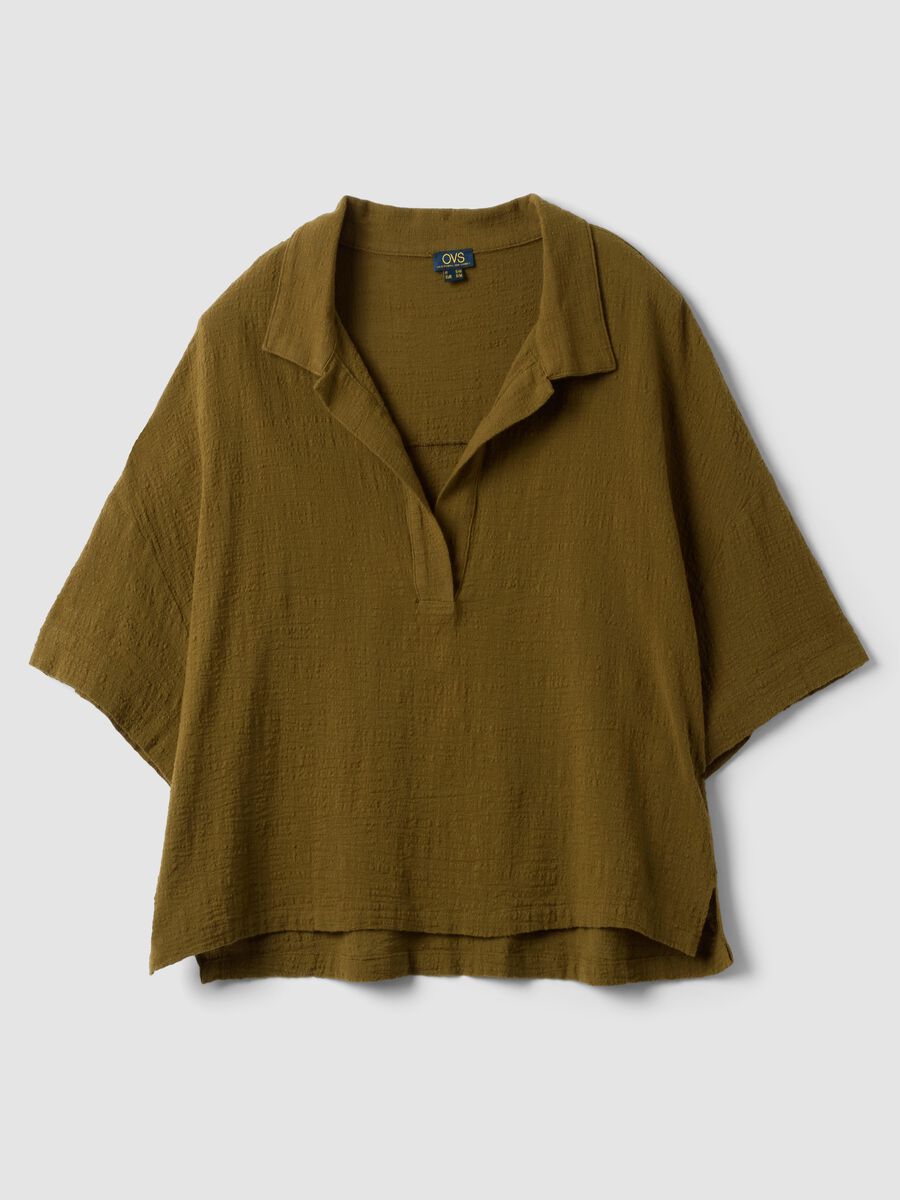 Short green pure cotton kaftan with V-neck_4