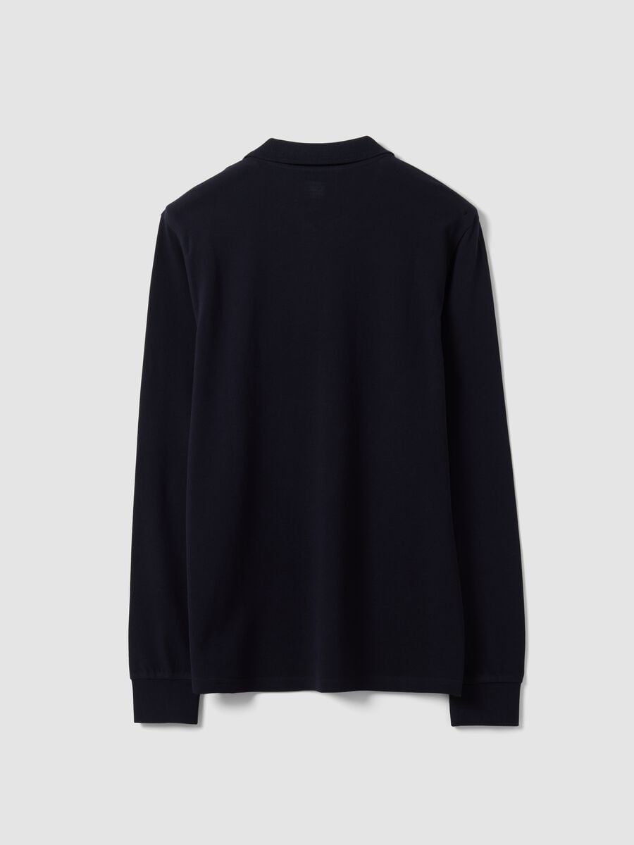 Blue long-sleeved regular-fit polo shirt in pure organic cotton piqu&eacute;_6