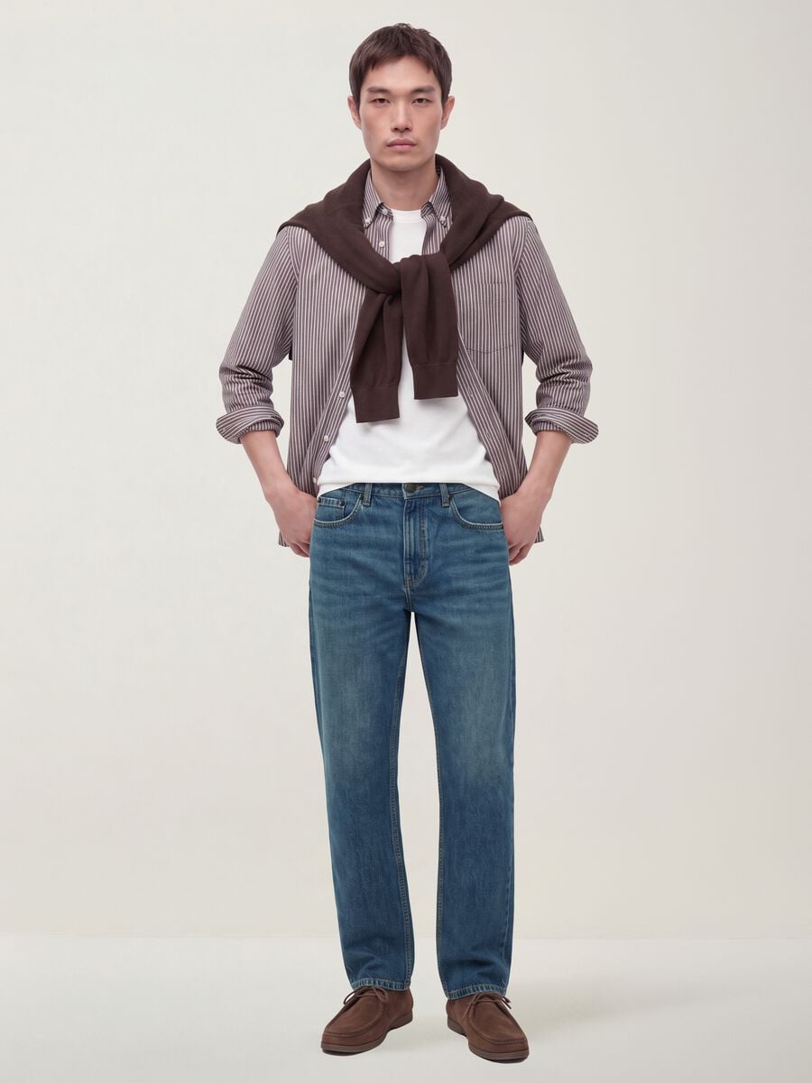 Blue cotton and lyocell blend regular tapered jeans_0