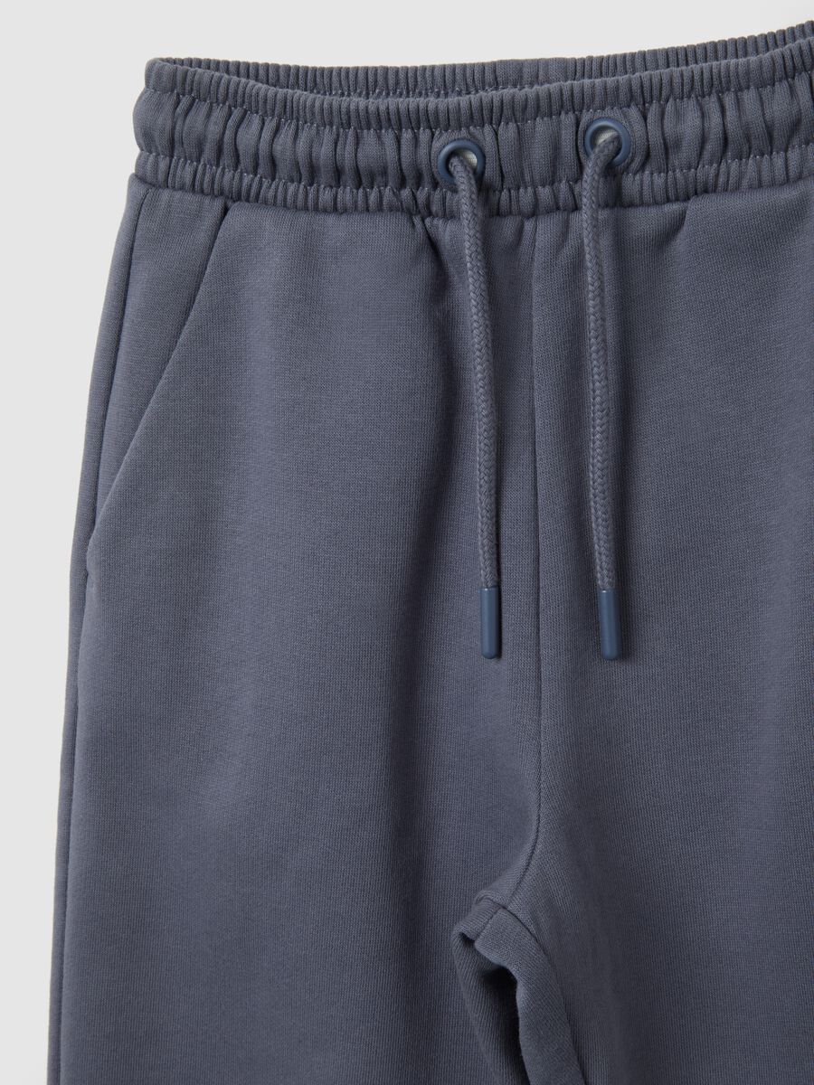 Children's navy blue pure cotton trousers with regular fit and elasticated waist_2