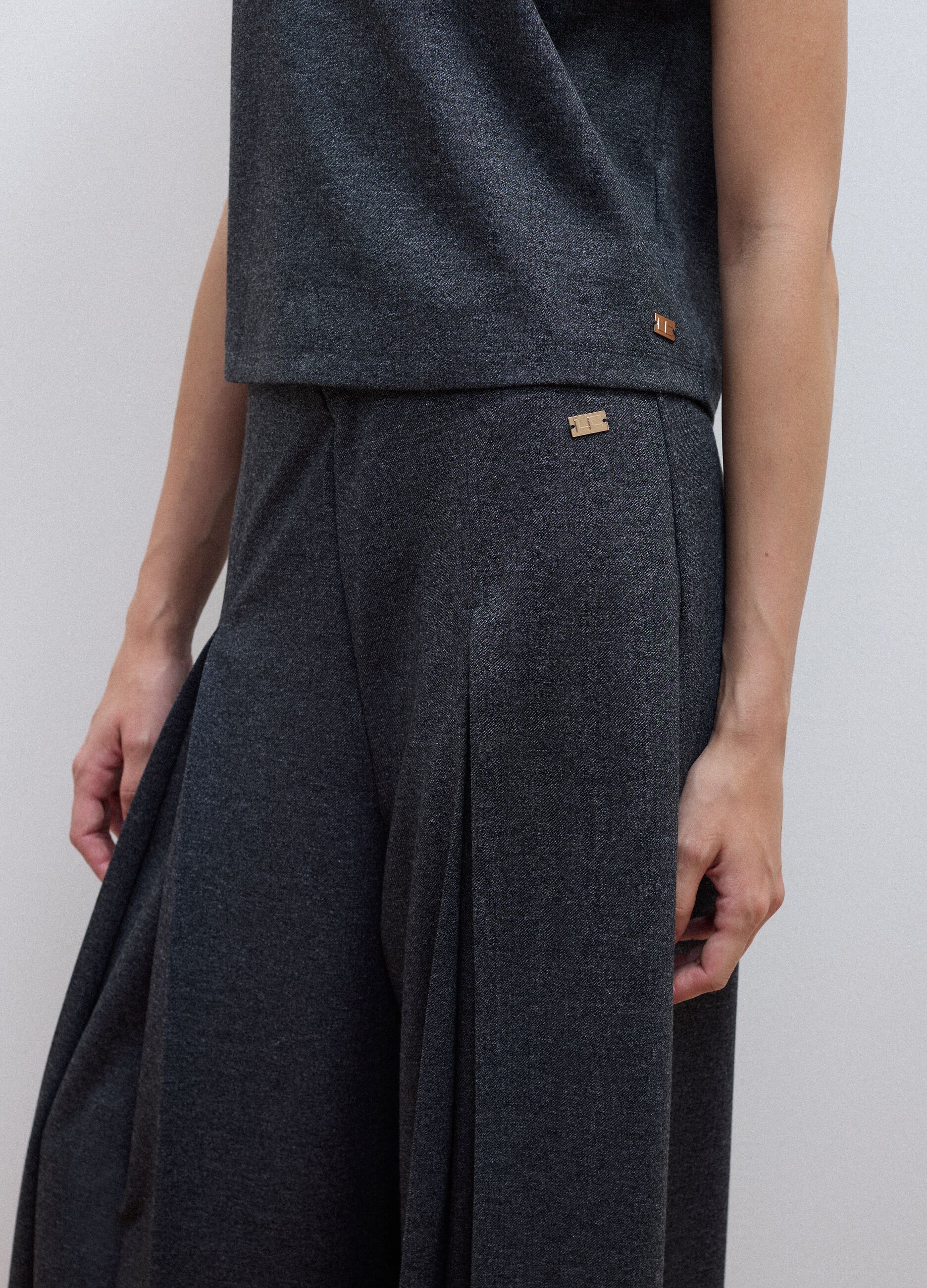 Grey formal stretch-viscose trousers with a baggy fit