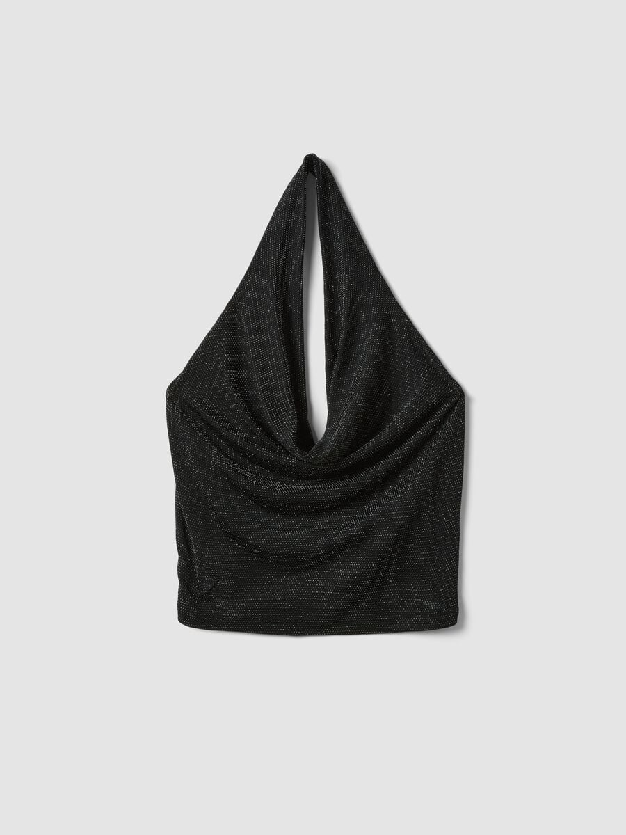 Schwarzes Stretch-Top mit drapiertem Ausschnitt_0