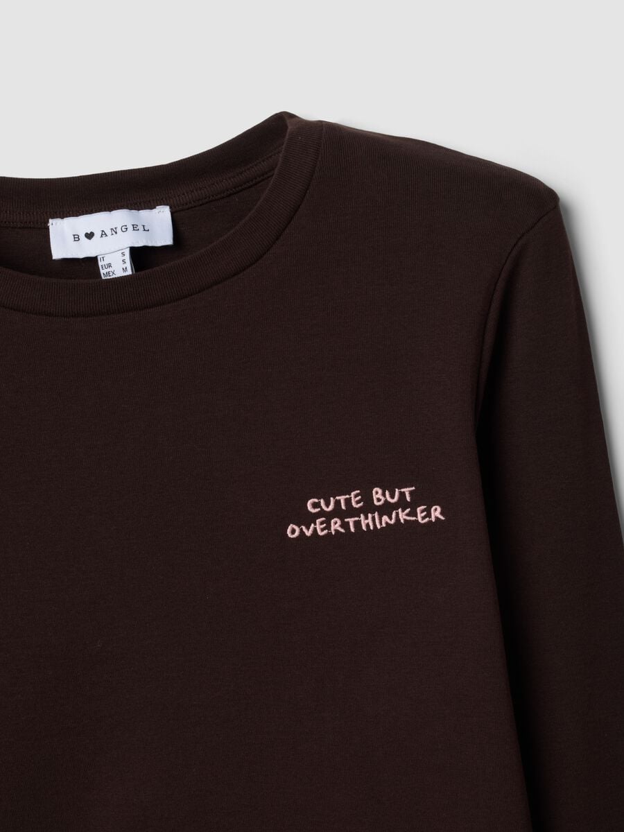 Brown pure cotton T-shirt with chest lettering_5