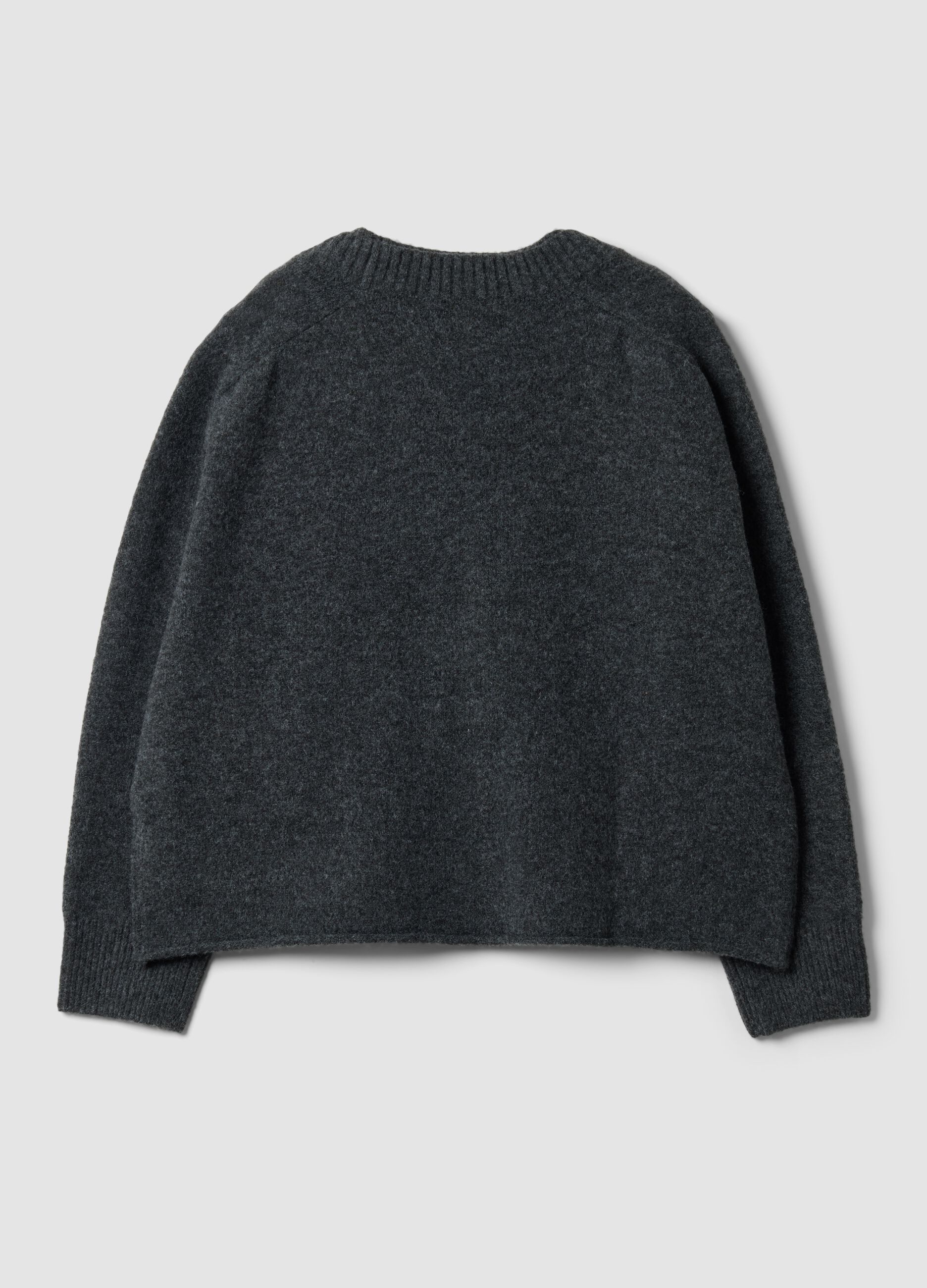 Grey stretch wool cardigan with deep V-neck