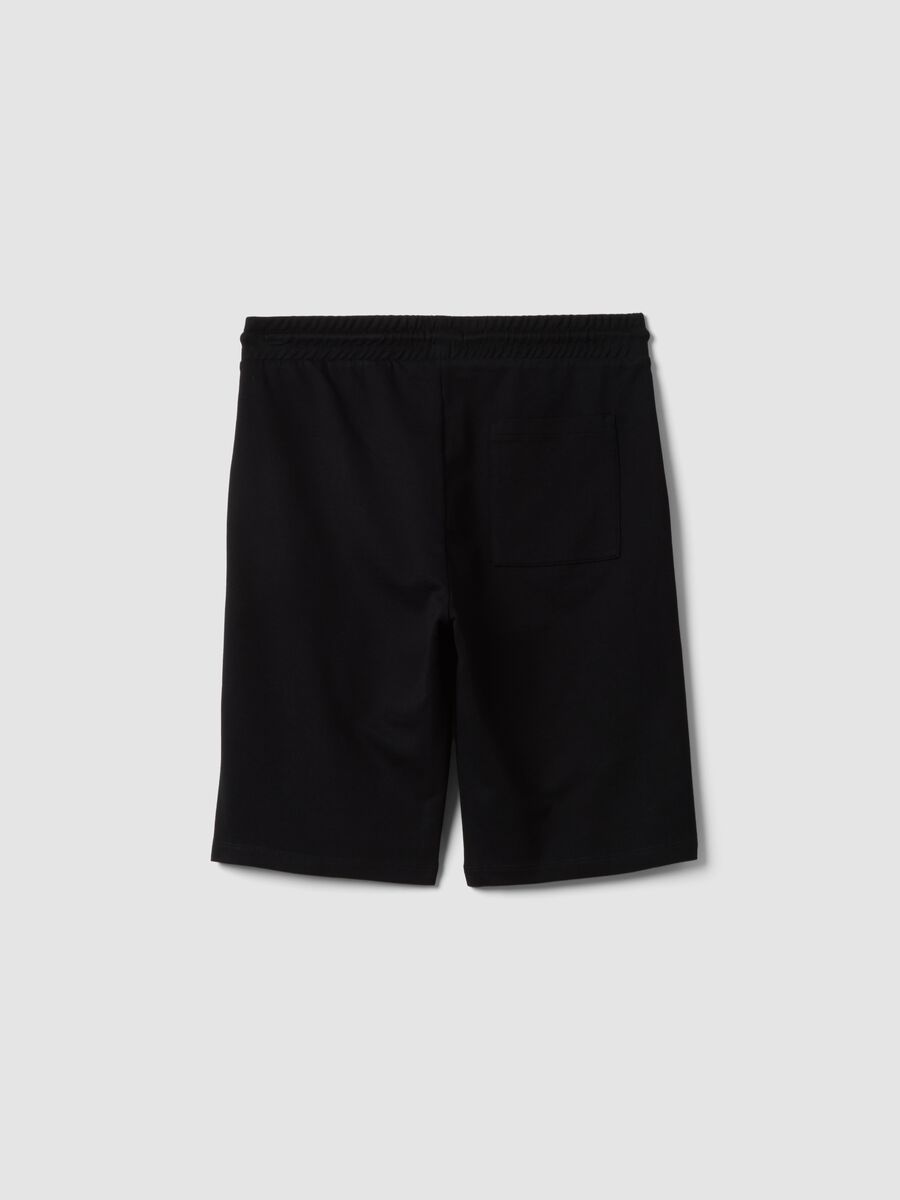 Black pure cotton bermuda shorts with elasticated waist_1