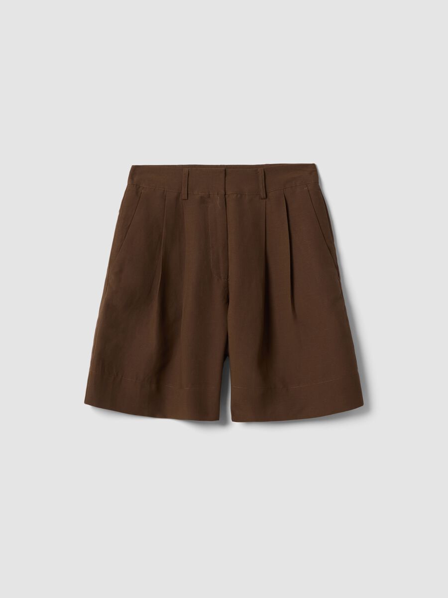 Brown lyocell and linen mix regular fit shorts_5