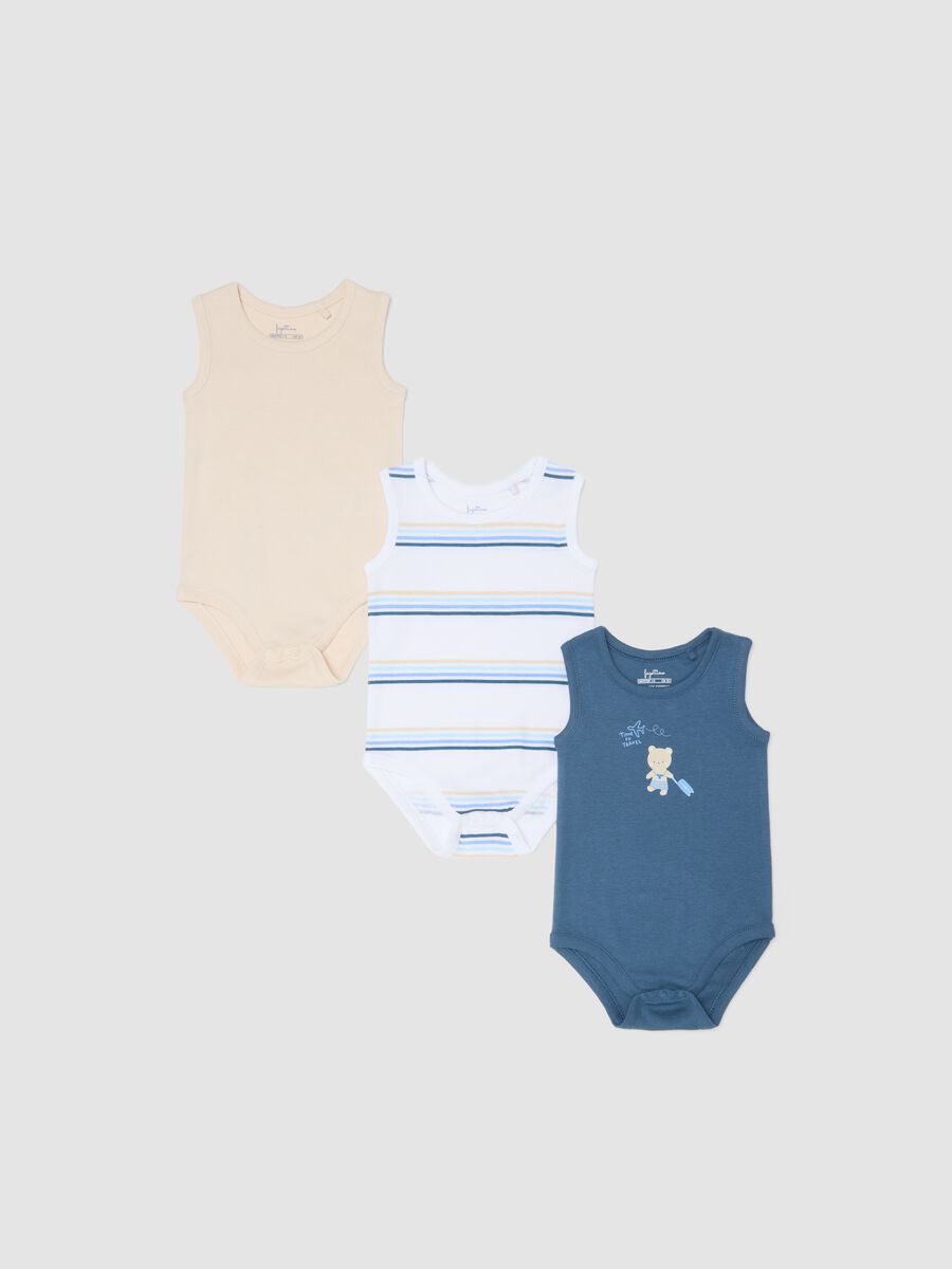 Multicolour sleeveless pure cotton baby bodysuit tripack_0