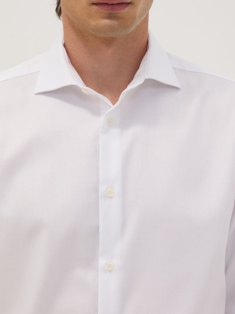 White slim-fit pure cotton twill shirt with French collar, non-iron_1