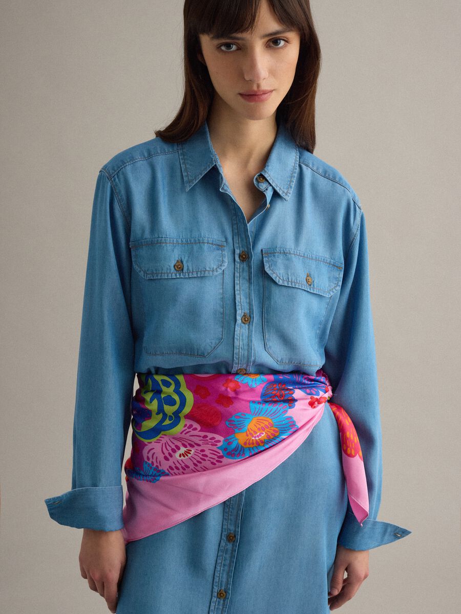 Long dress in pure blue lyocell denim regular fit with belt_3