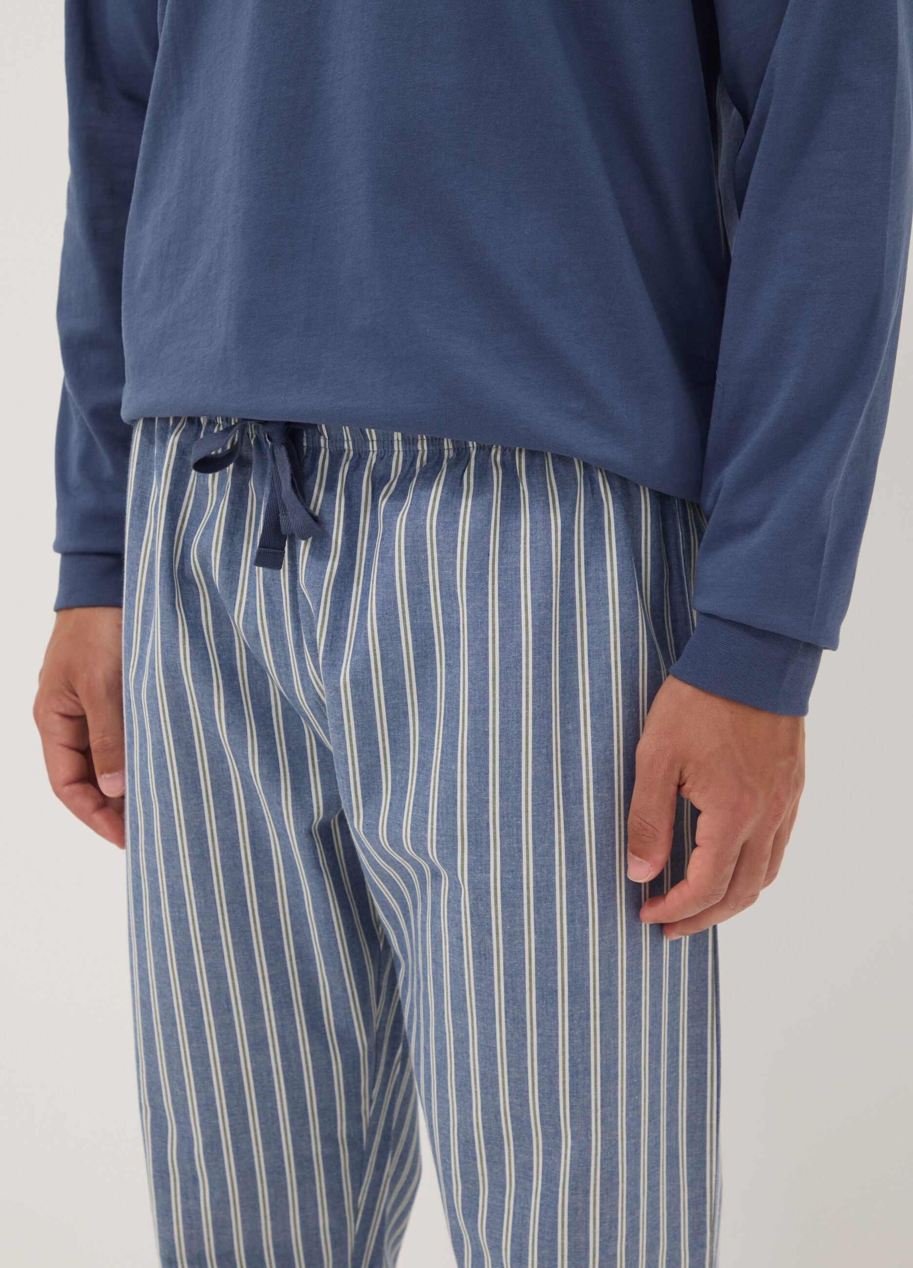 Blue pure organic cotton pyjamas with grandad collar, regular fit