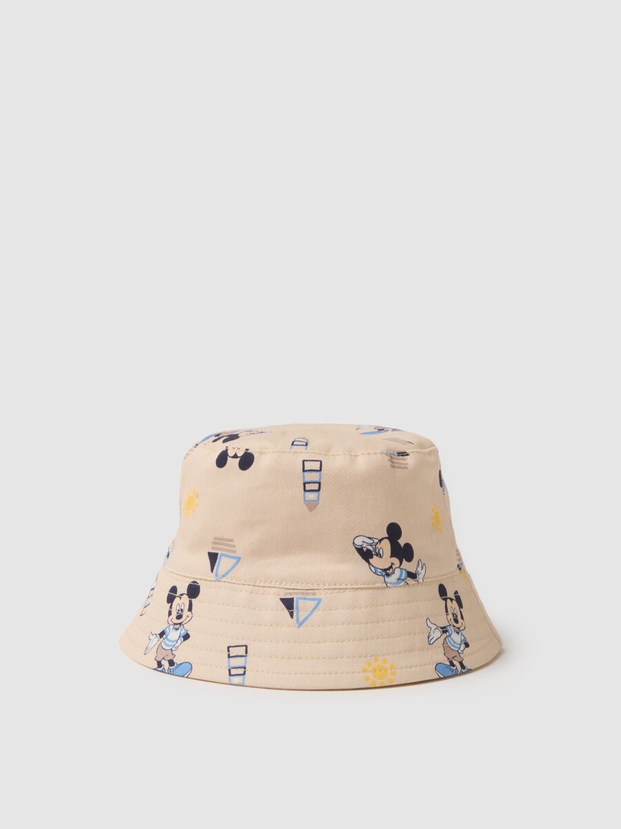 Beige pure cotton bucket hat for kids with Mickey Mouse prints_0