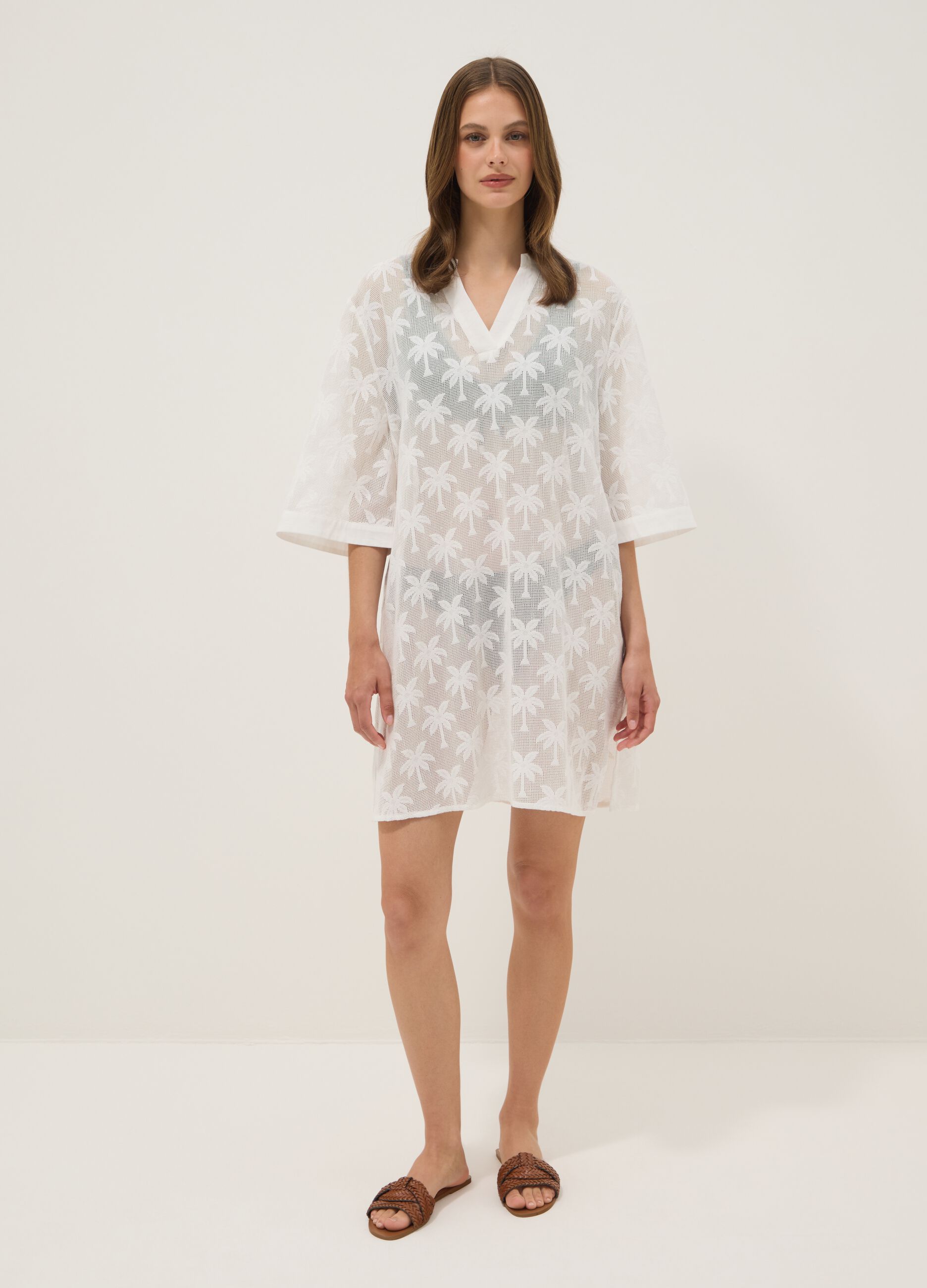 White cotton-blend kaftan