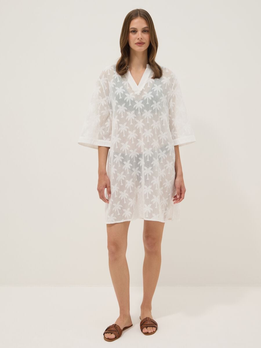 White cotton-blend kaftan_1