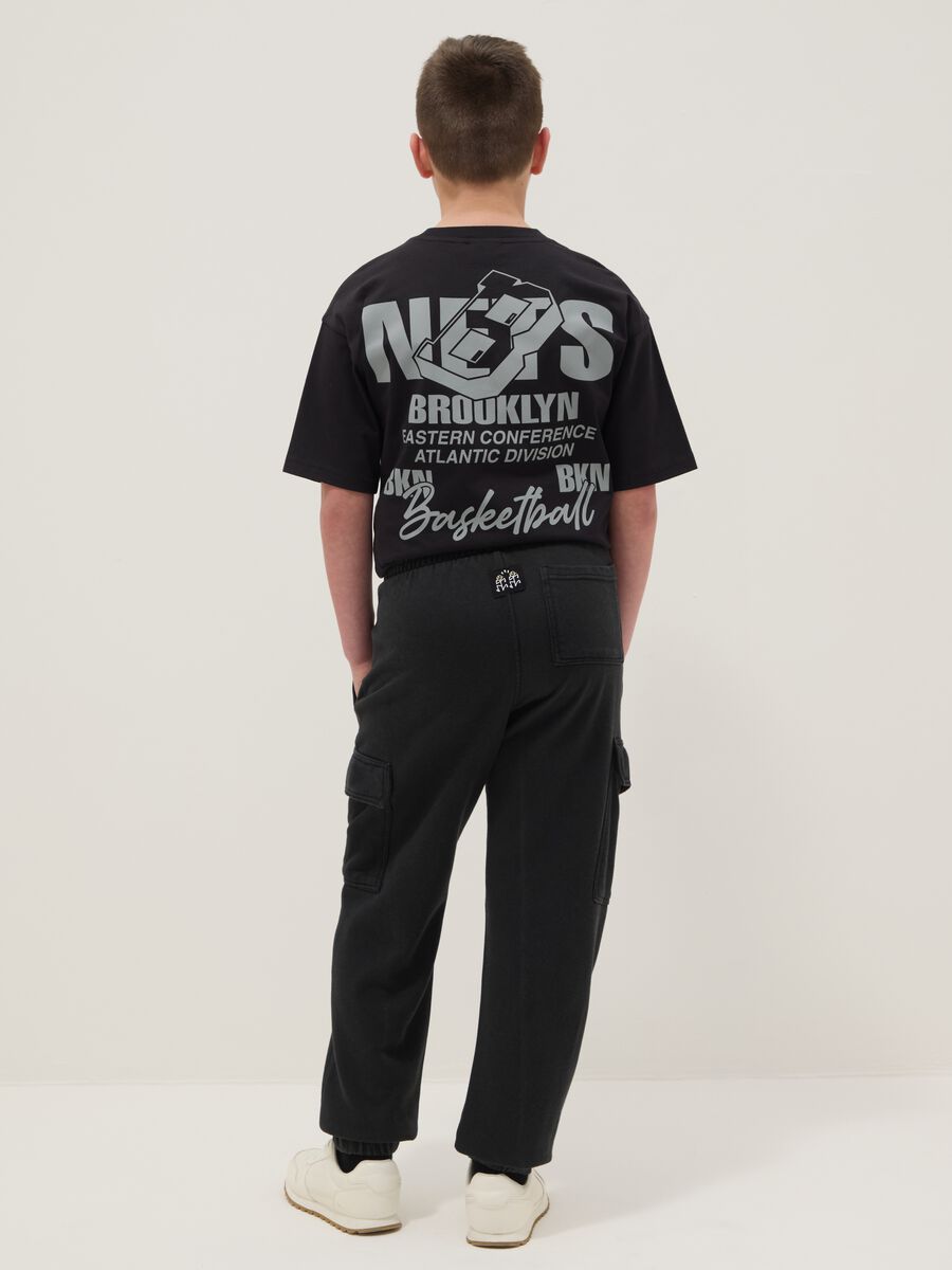 Boys' Regular Fit Black Cotton Blend Cargo Jogger Trousers_1