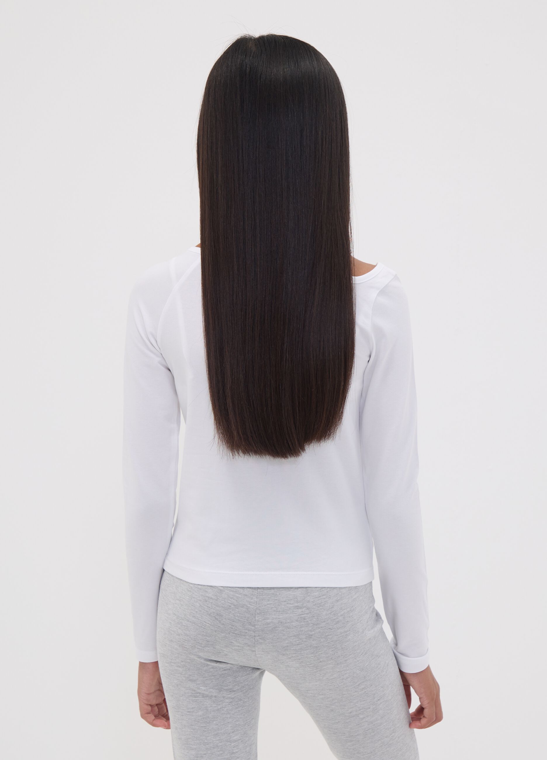 White organic stretch cotton T-shirt with shoulder cut-out for girls