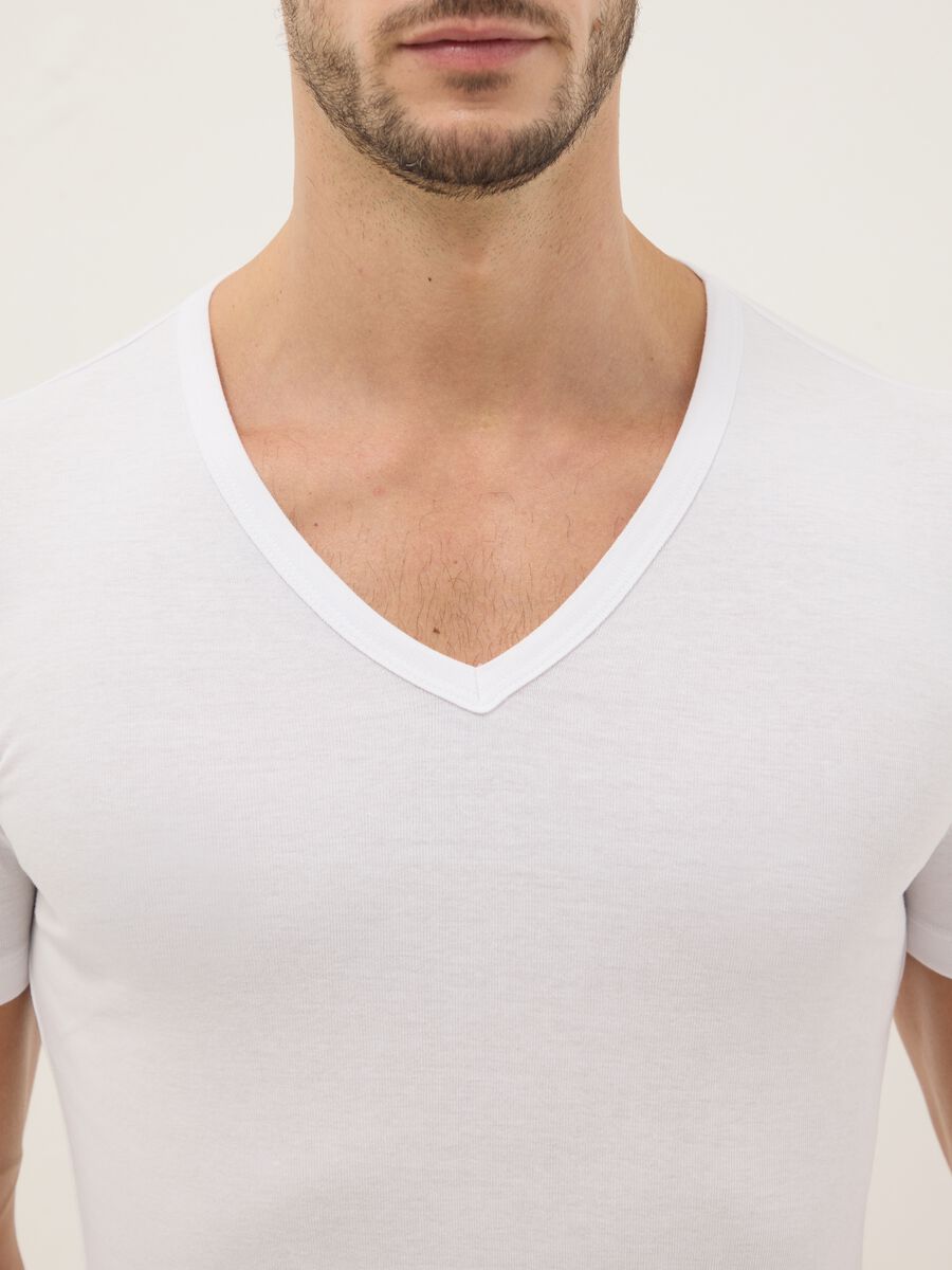 Twin Pack Pure Cotton White Regular Fit Deep V-neck T-shirts_1