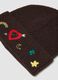 Berretto marrone in misto lana elasticizzata a costine con ricami_2