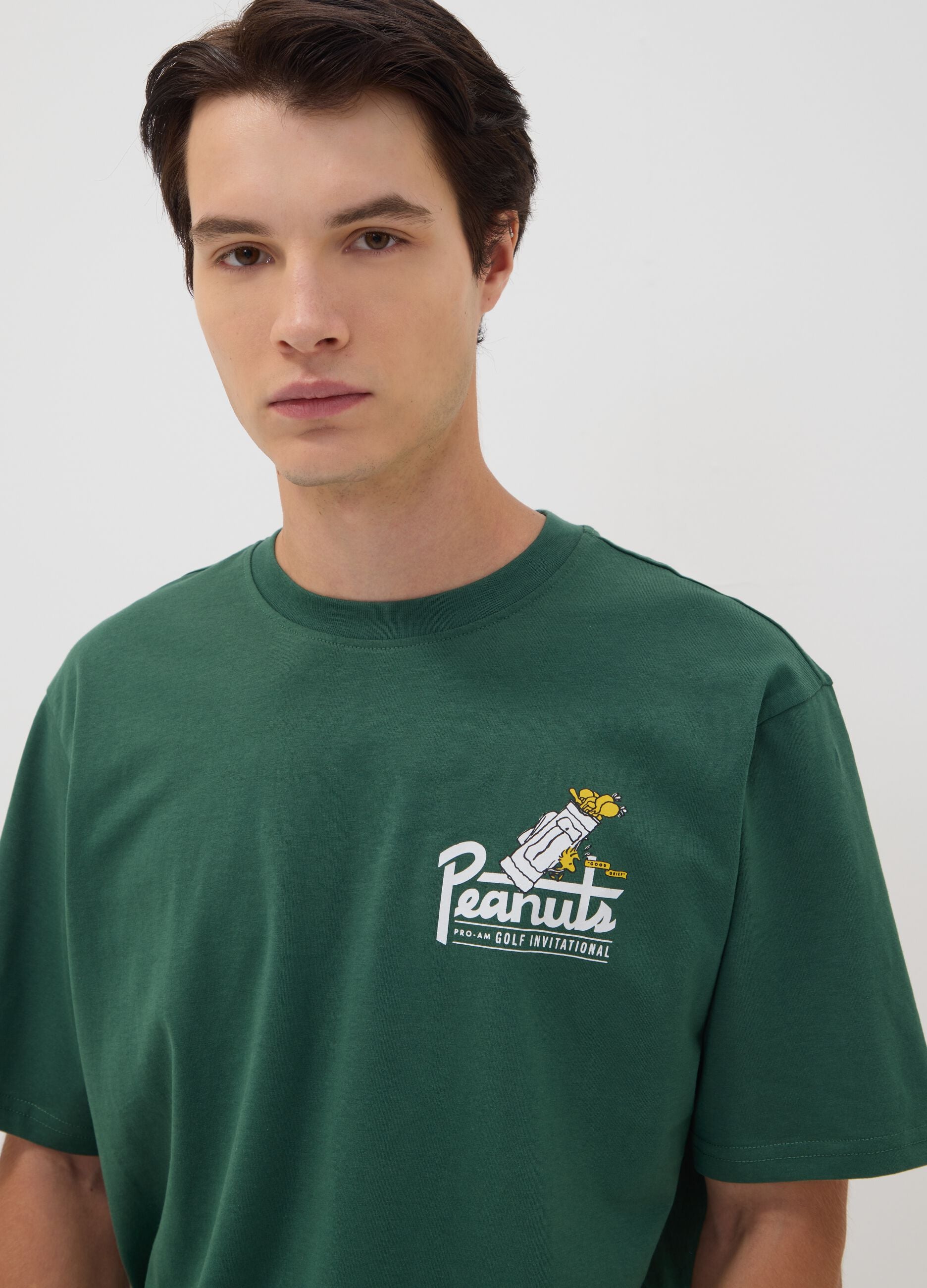 Green pure cotton Peanuts print T-shirt, relaxed fit