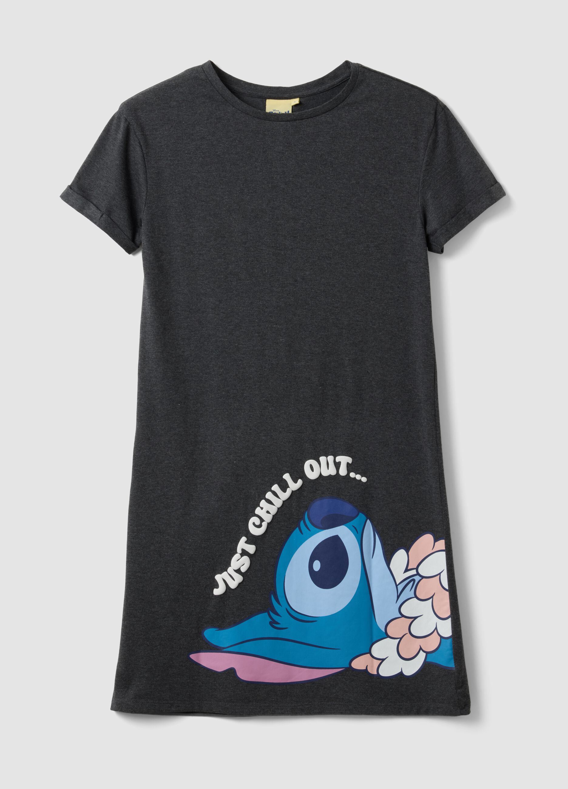 Graues Nachthemd aus reiner Baumwolle mit Stitch-Print