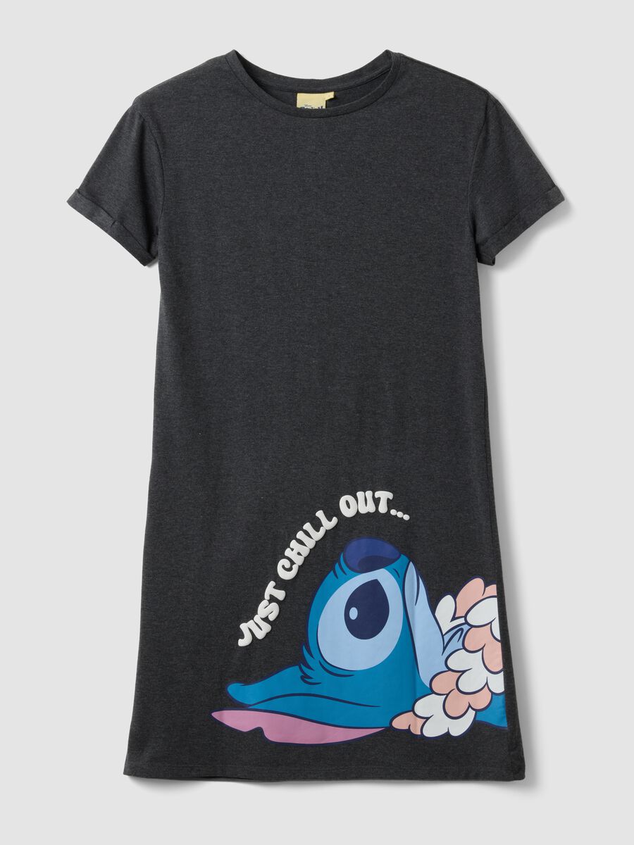 Graues Nachthemd aus reiner Baumwolle mit Stitch-Print_0