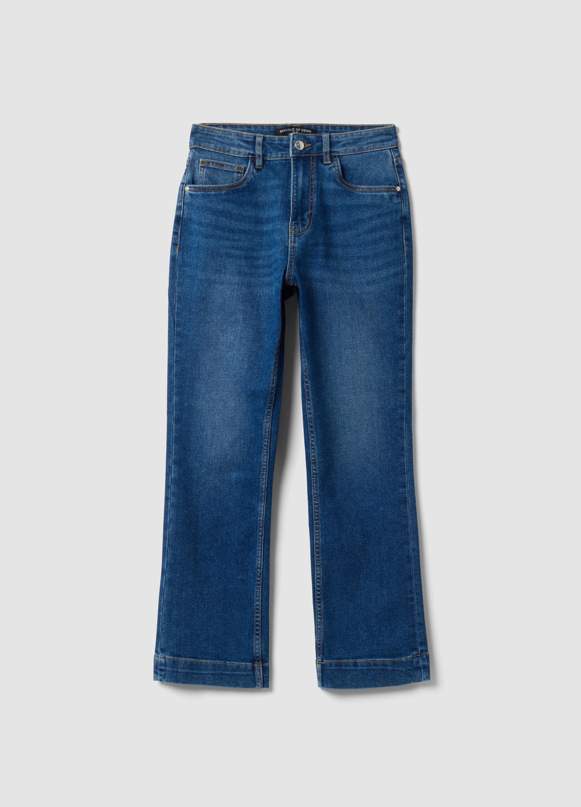Blue cropped slim-fit denim jeans in stretch cotton and viscose