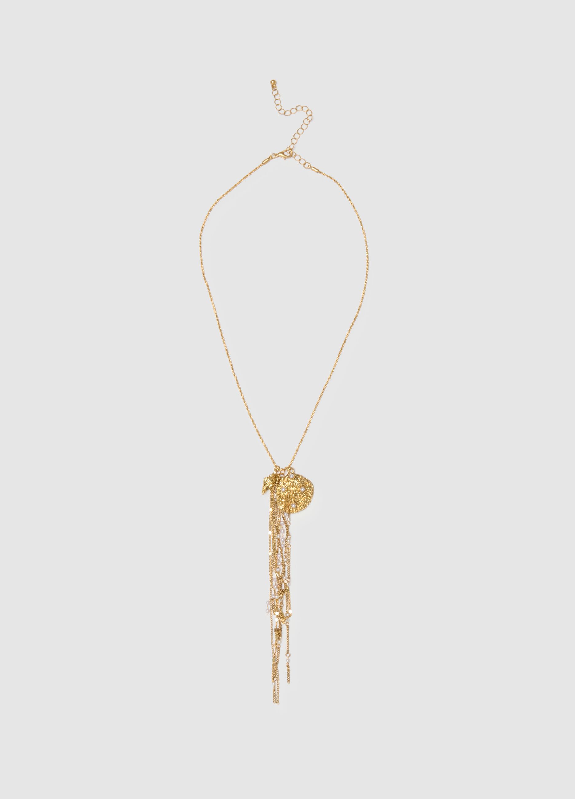 Long gold-coloured steel necklace with pendants