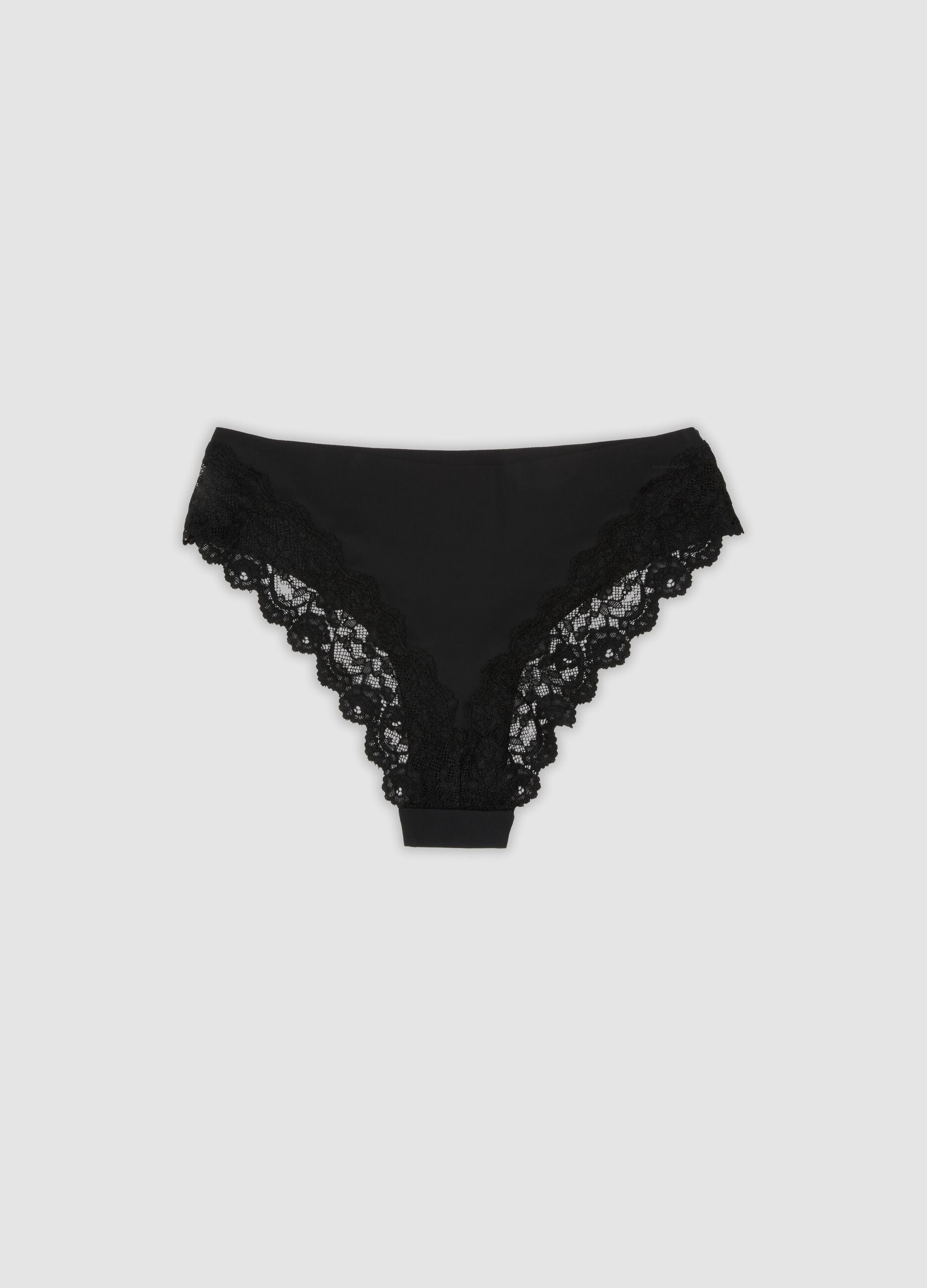 Black stretch microfibre briefs with lace