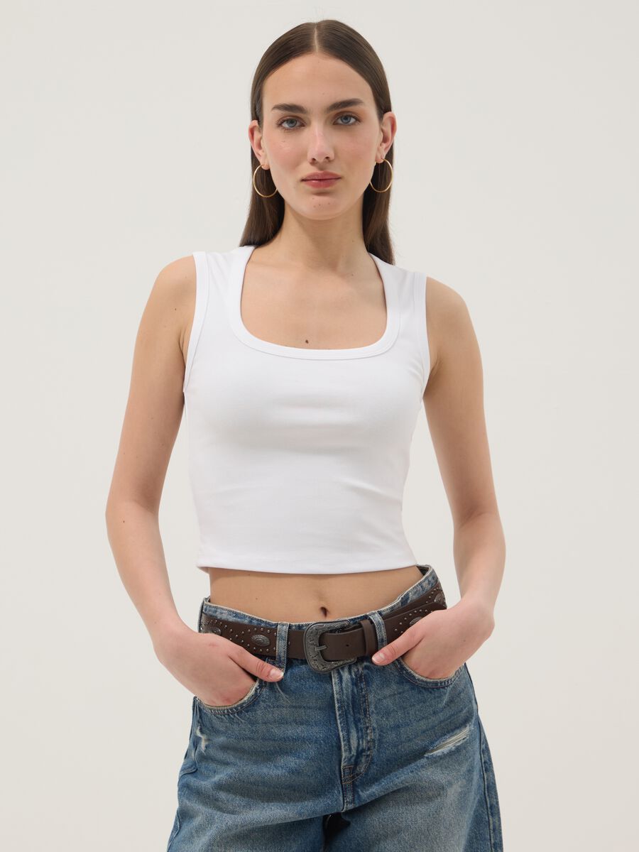 White stretch cotton tank top_1