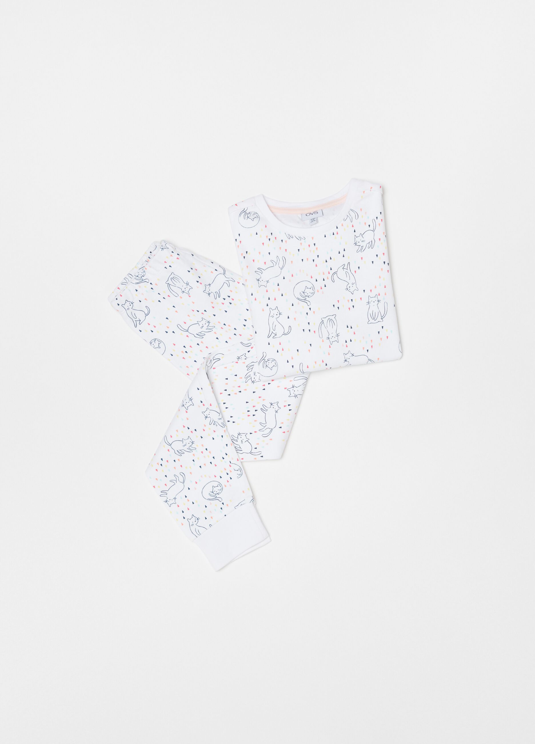 Long 100% cotton pyjamas with kittens pattern
