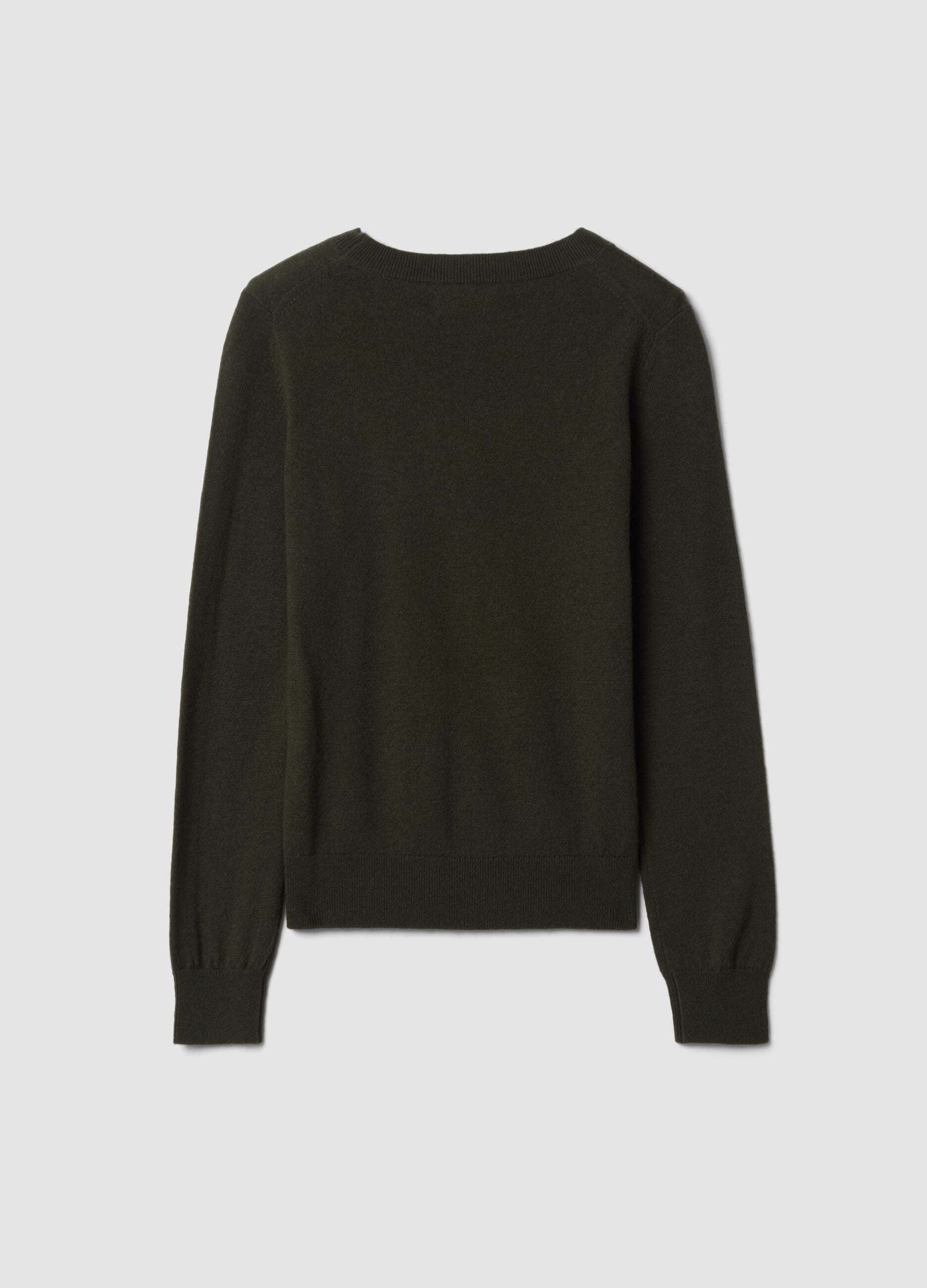 Green pure wool crew-neck jumper