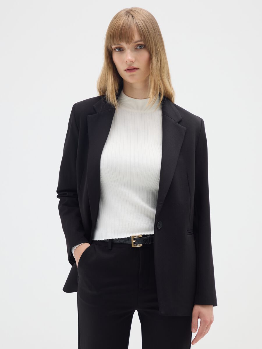 Black stretch fabric blazer regular fit_0