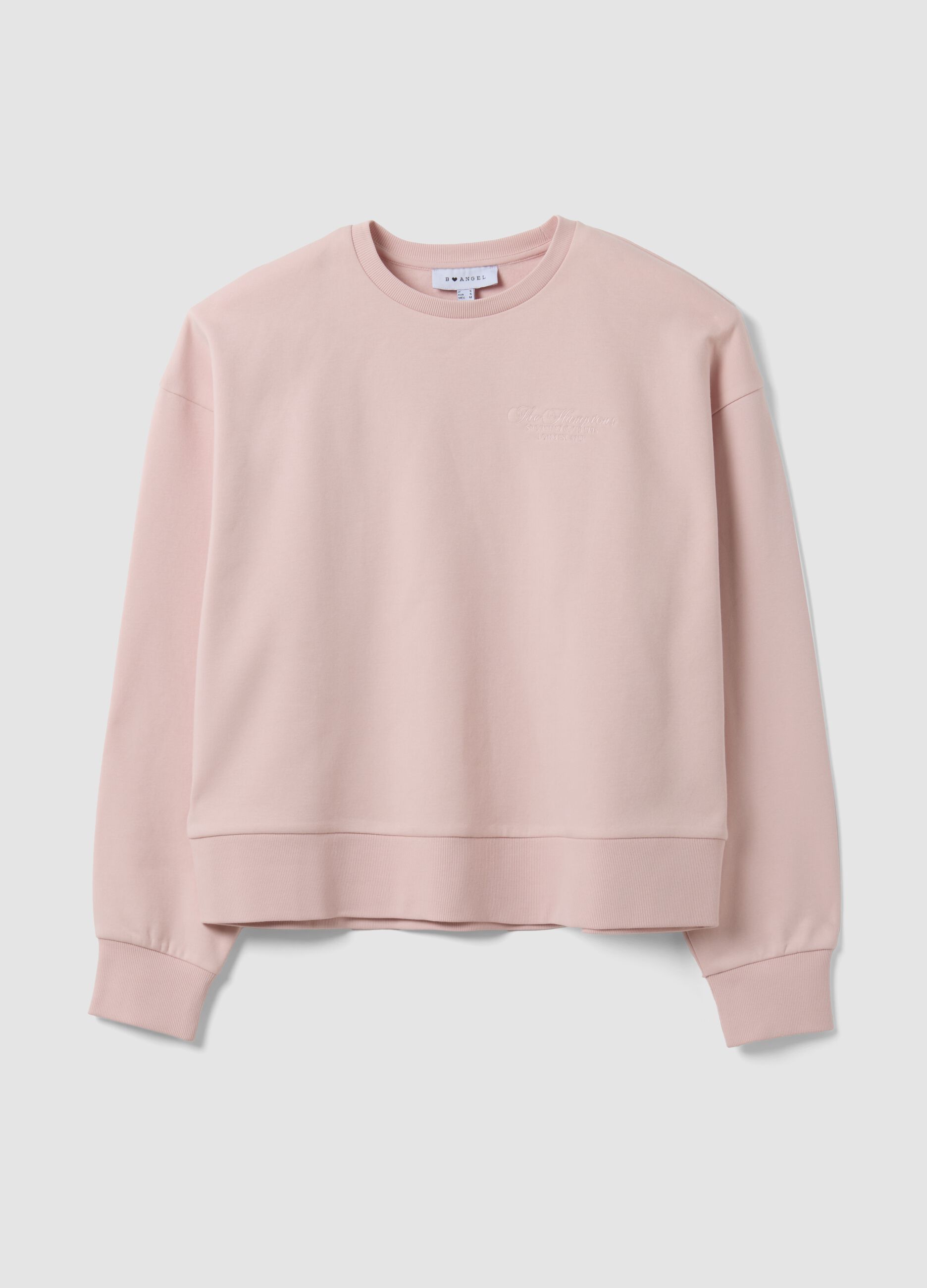 Felpa rosa in misto cotone con girocollo e ricamo