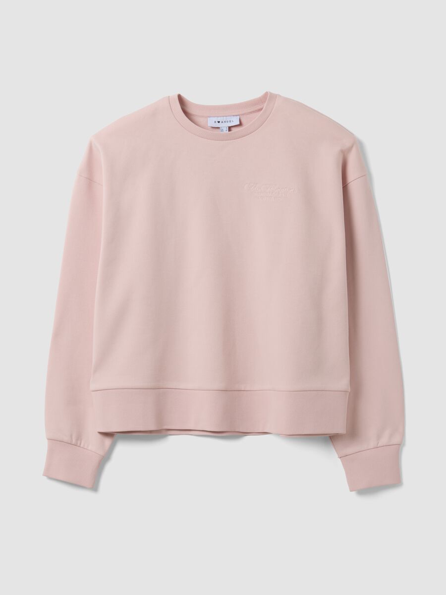 Pink cotton-blend crew-neck sweatshirt with embroidered detail_4