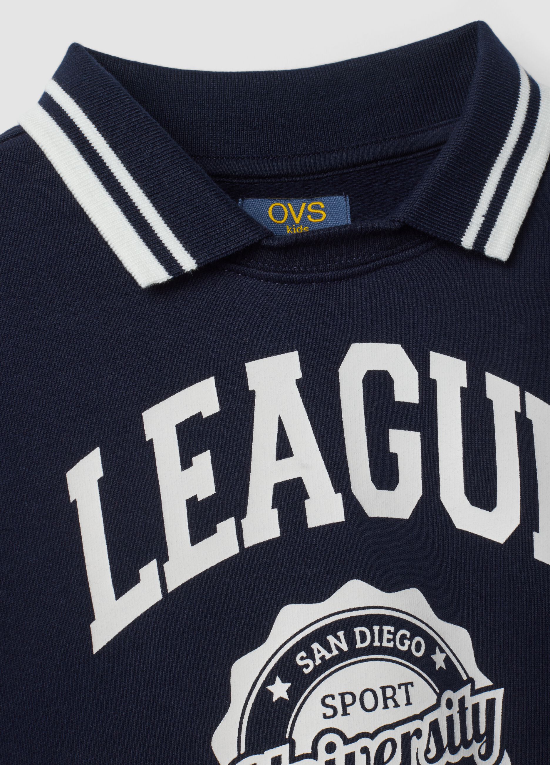 Felpa blu in puro cotone con stampa college