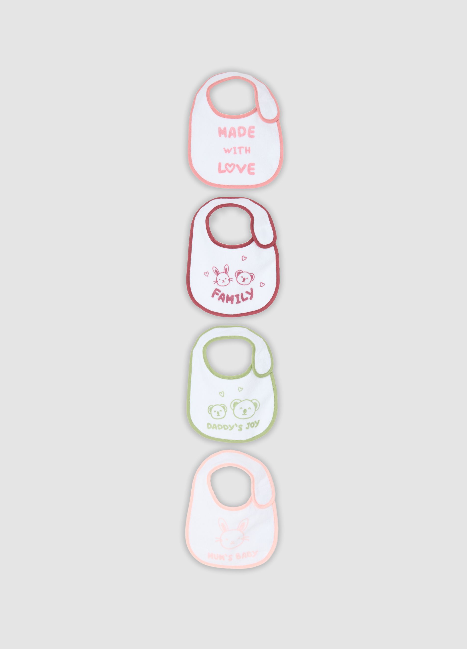 Pack of four multicolour baby bibs in organic cotton blend