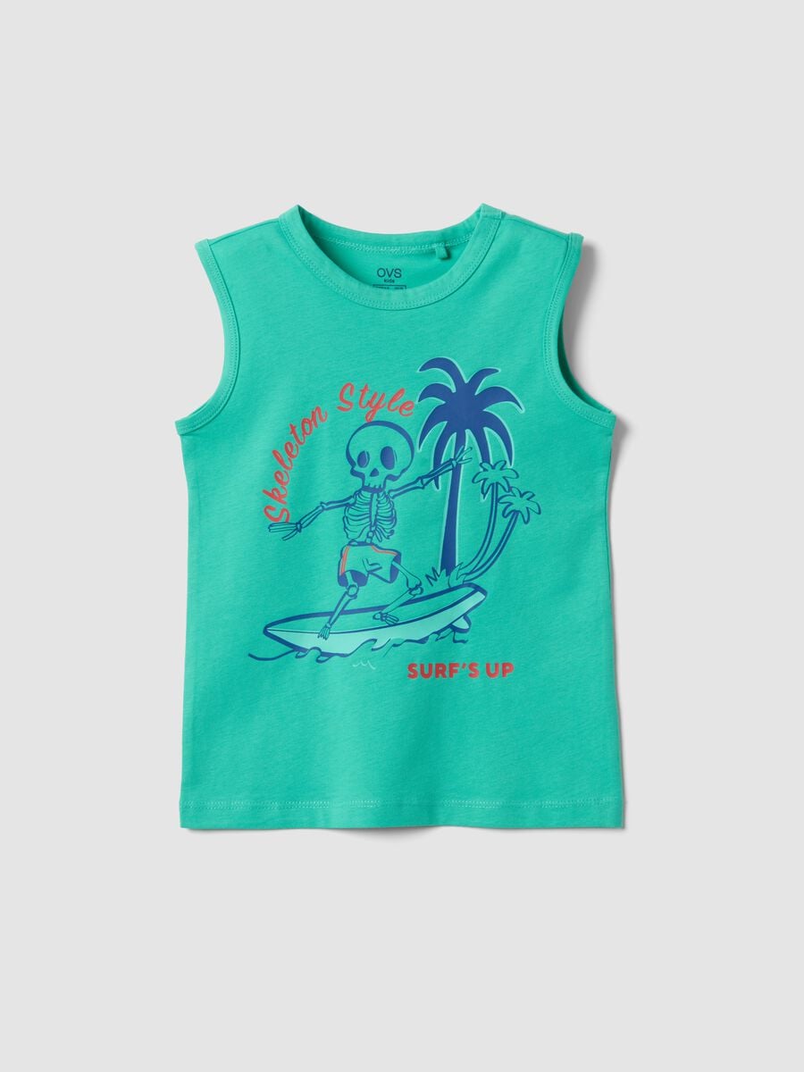 Green pure cotton vest top with surf print_0