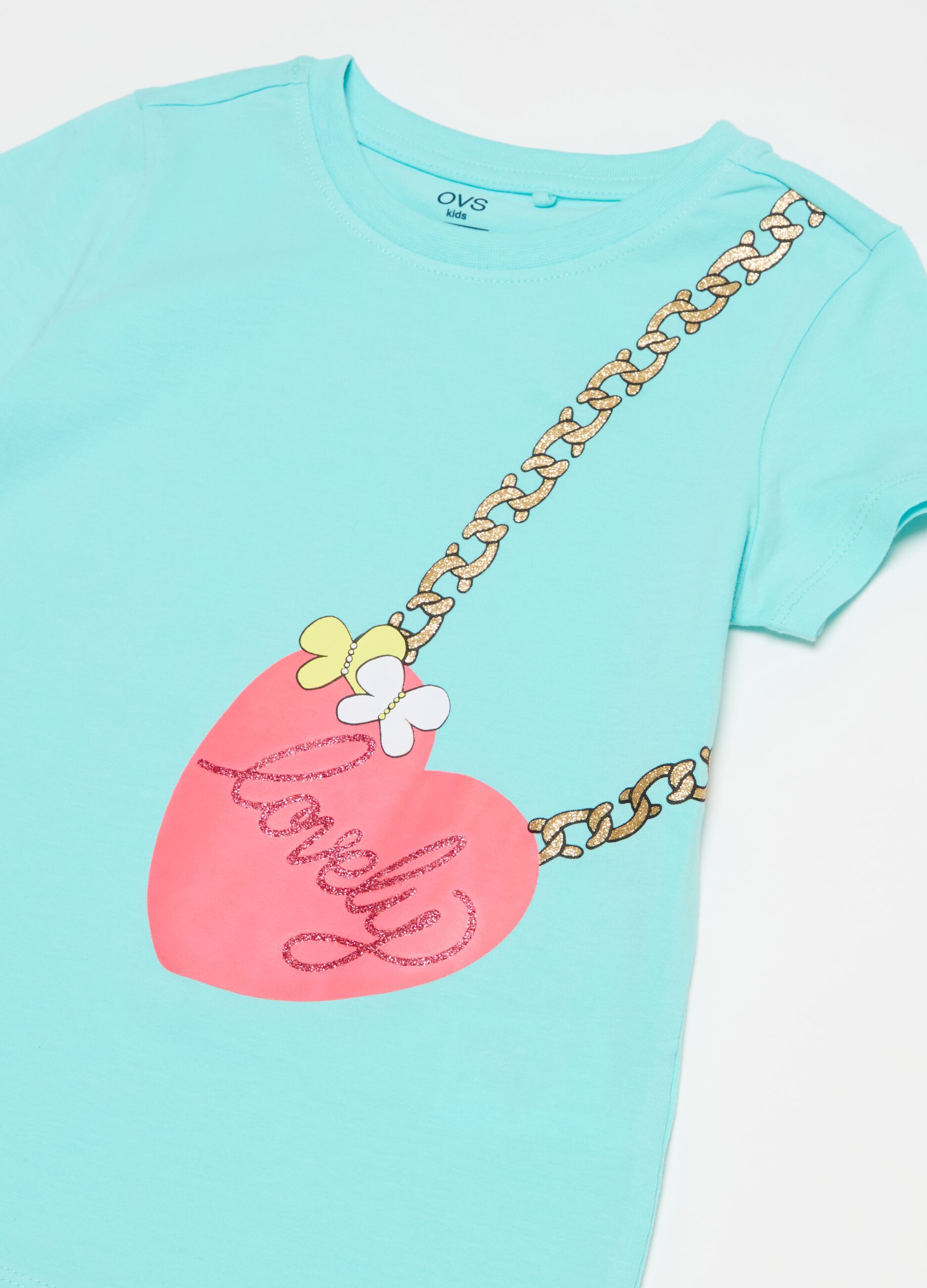 T-shirt with glitter details and print