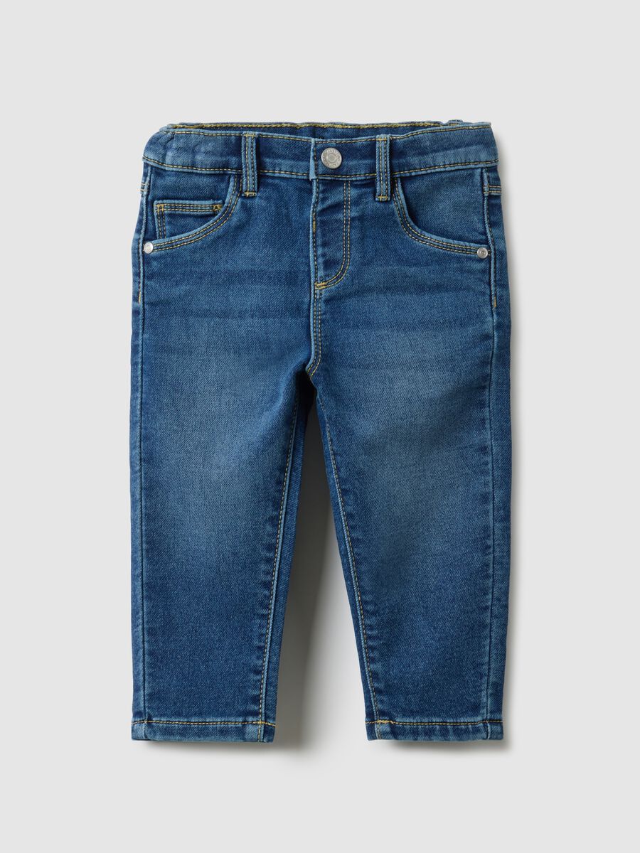 Blue stretch denim regular fit trousers for children_0