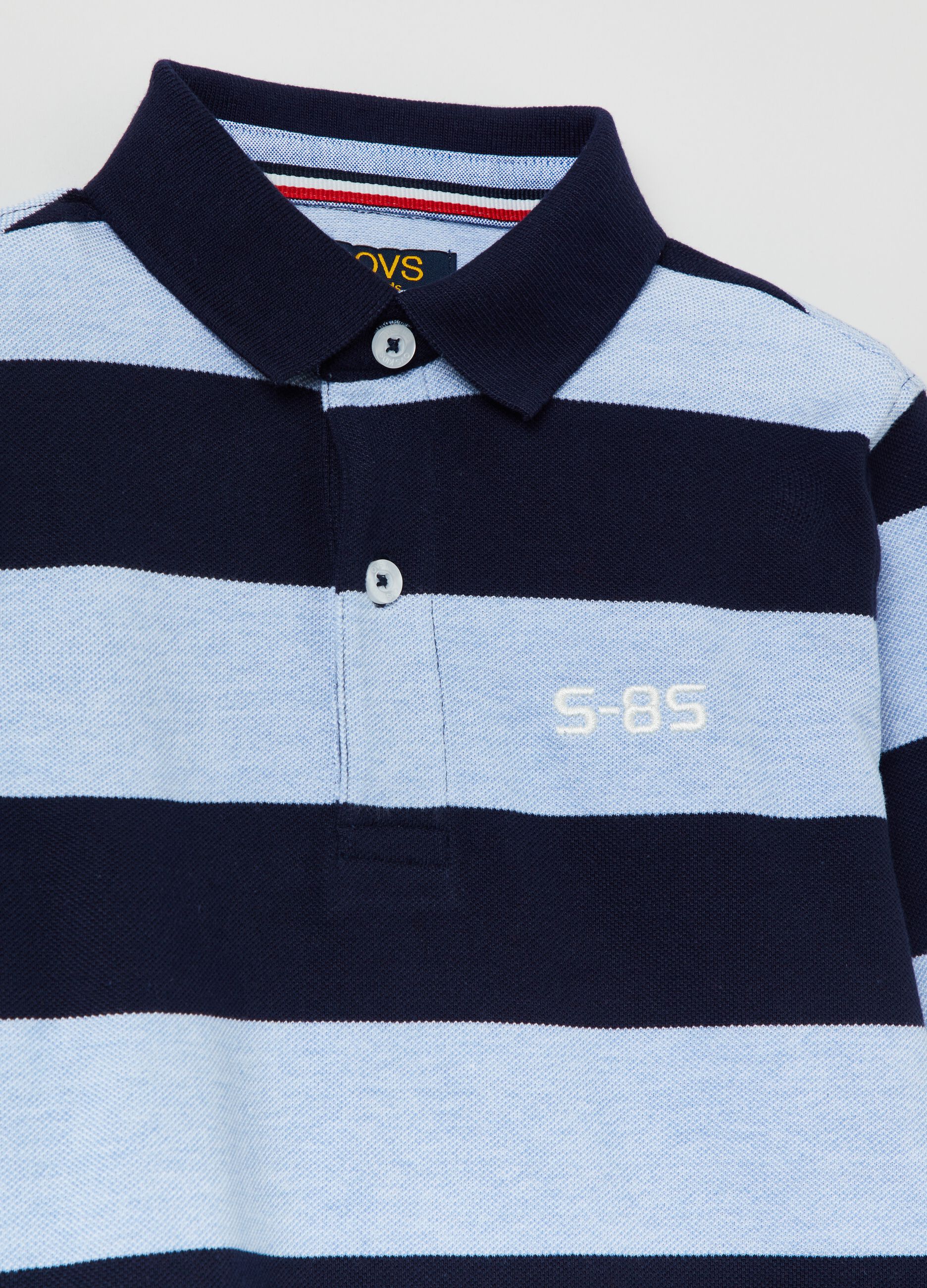 Striped pique polo shirt with embroidery