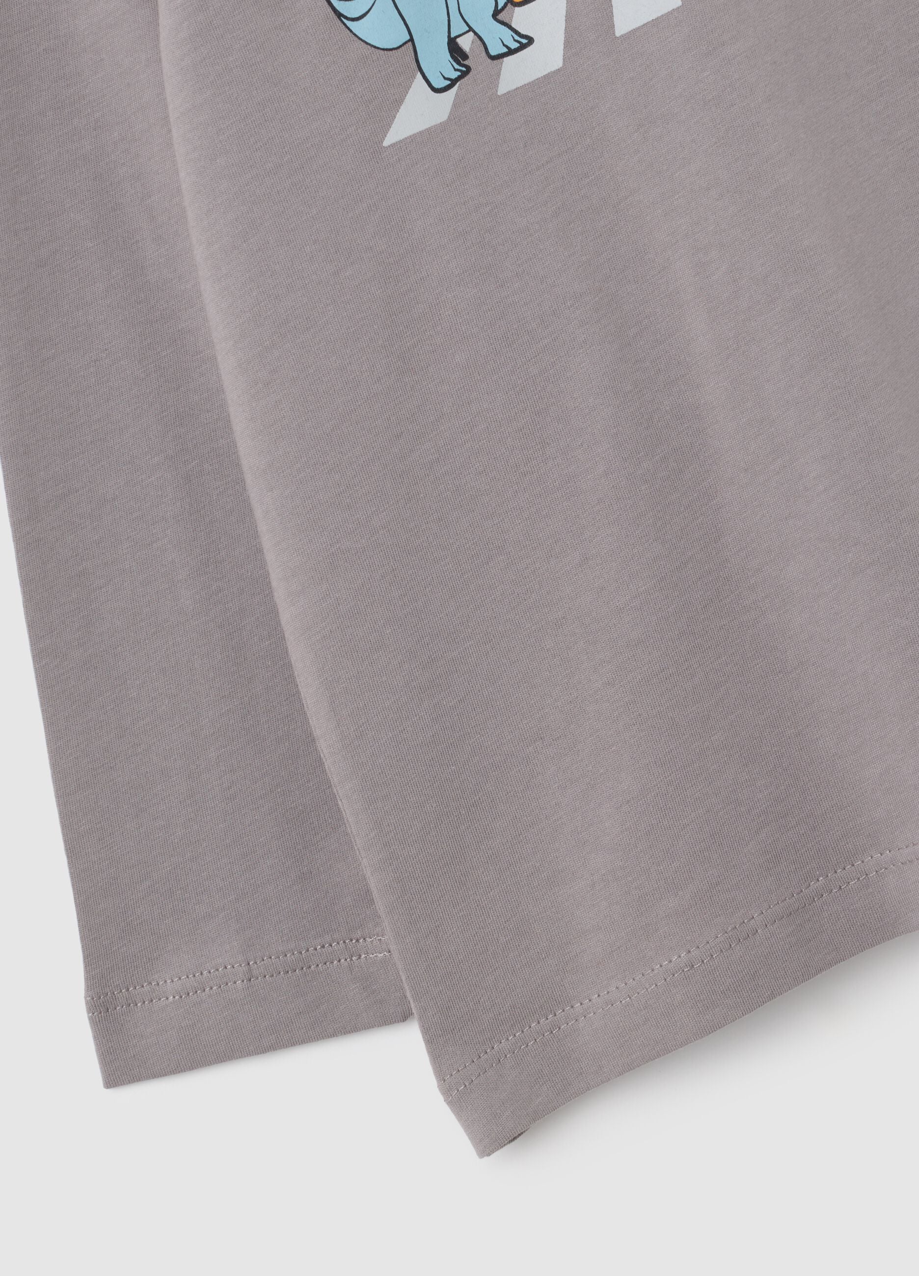 T-shirt infantil cinza regular fit de algod&atilde;o puro com estampa