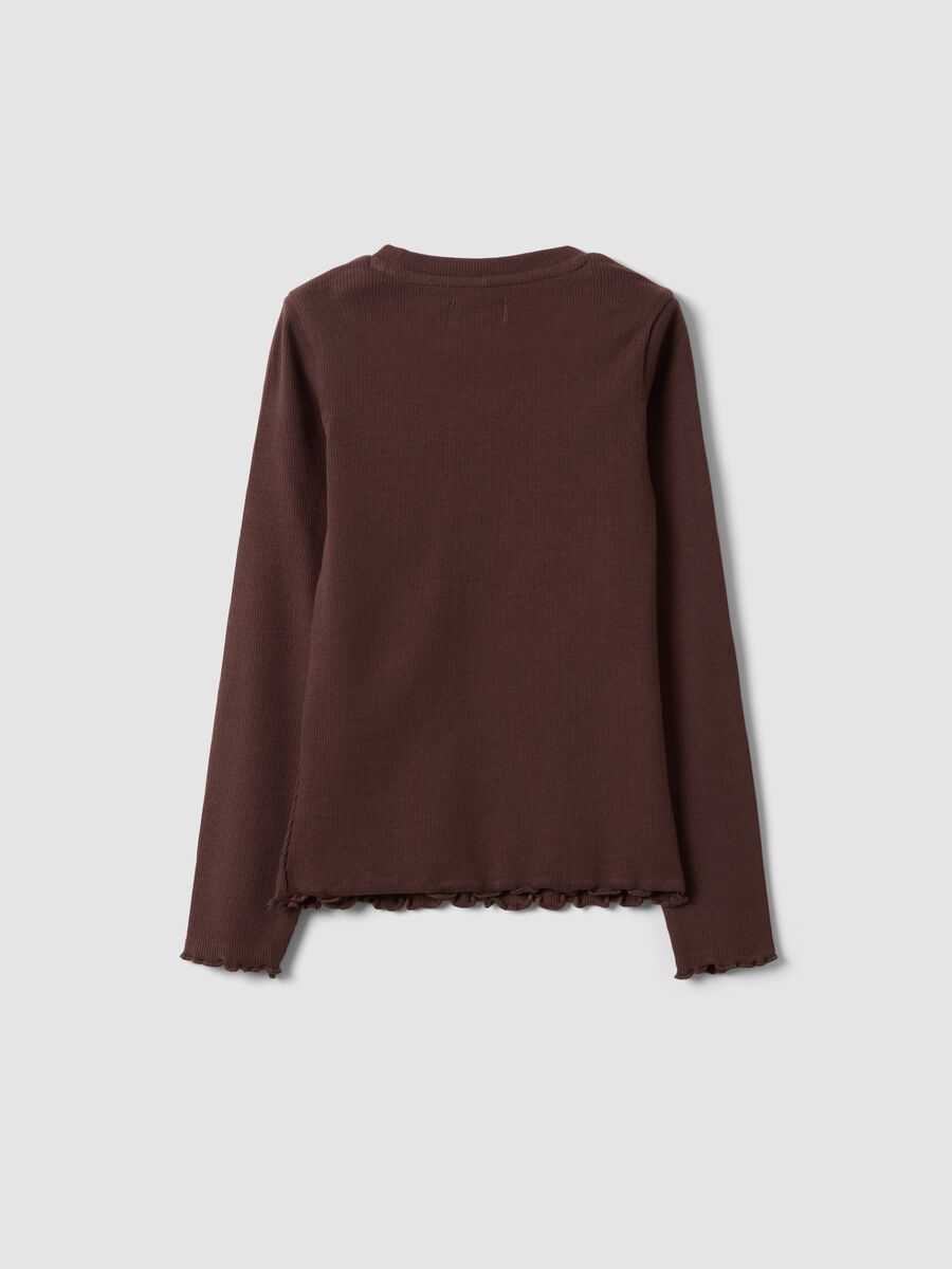 Brown ribbed organic stretch cotton T-shirt_1