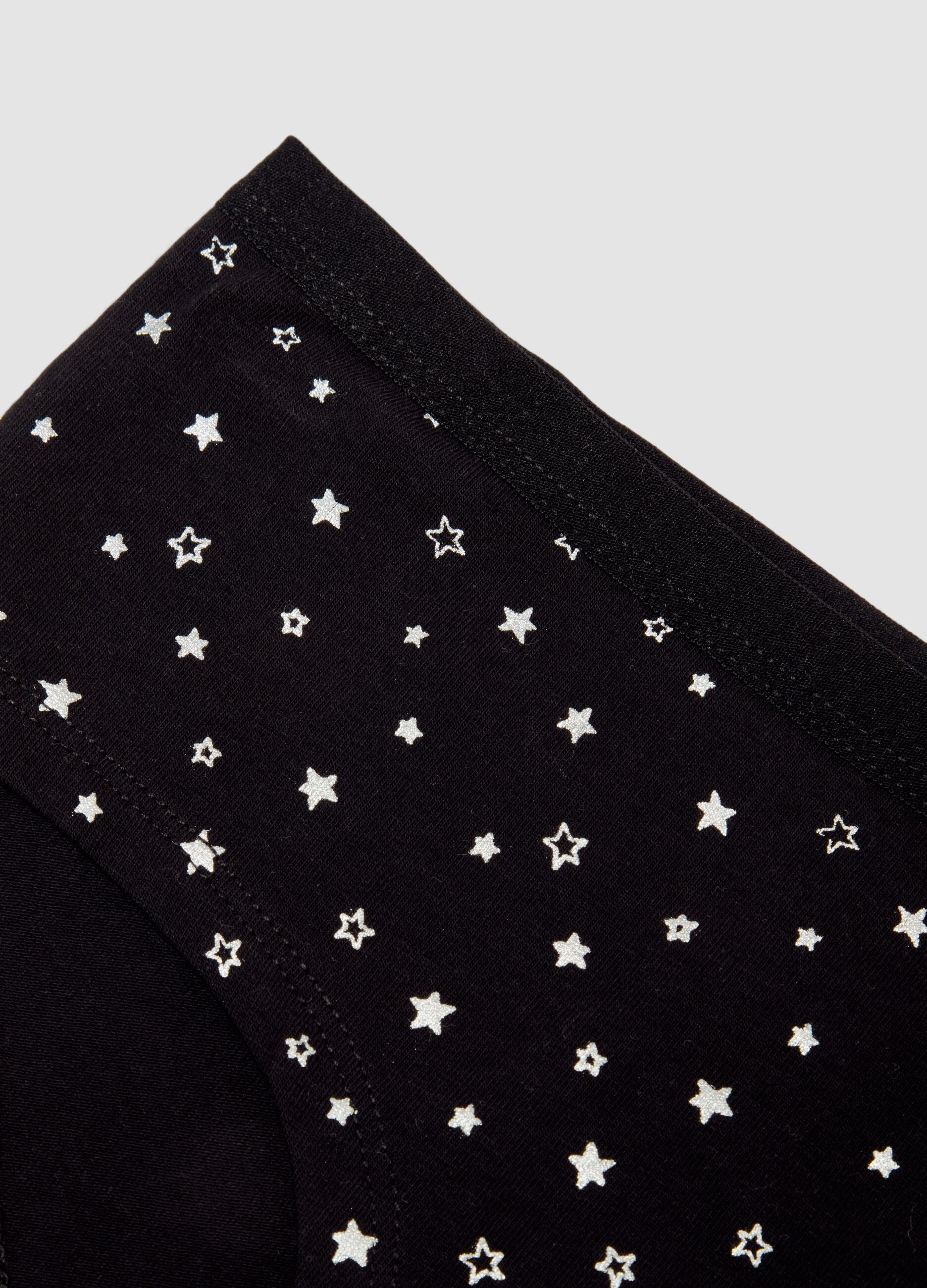 Cueca preta de algod&atilde;o org&acirc;nico el&aacute;stico com estampado de estrelas