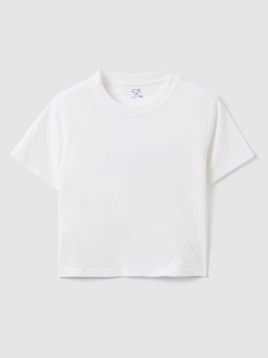 Girls' fitted white stretch cotton T-shirt_3
