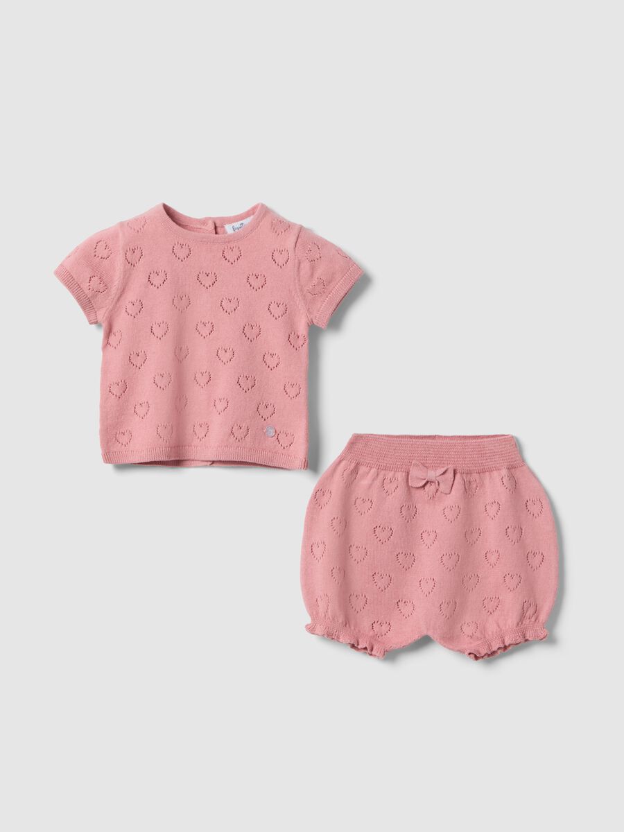Pink baby girl's pure cotton t-shirt and shorts set with hearts_0
