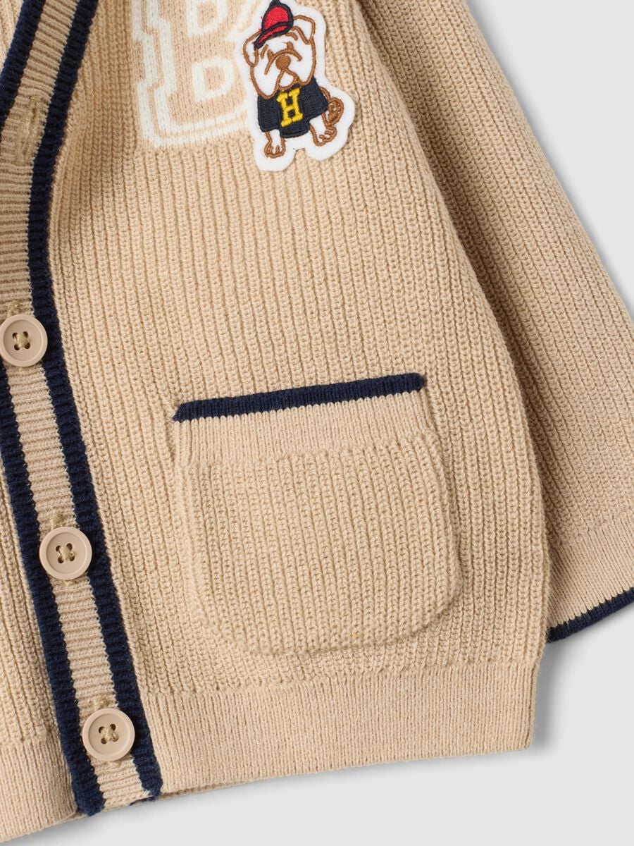 Beige cotton-blend V-neck cardigan for boys_3