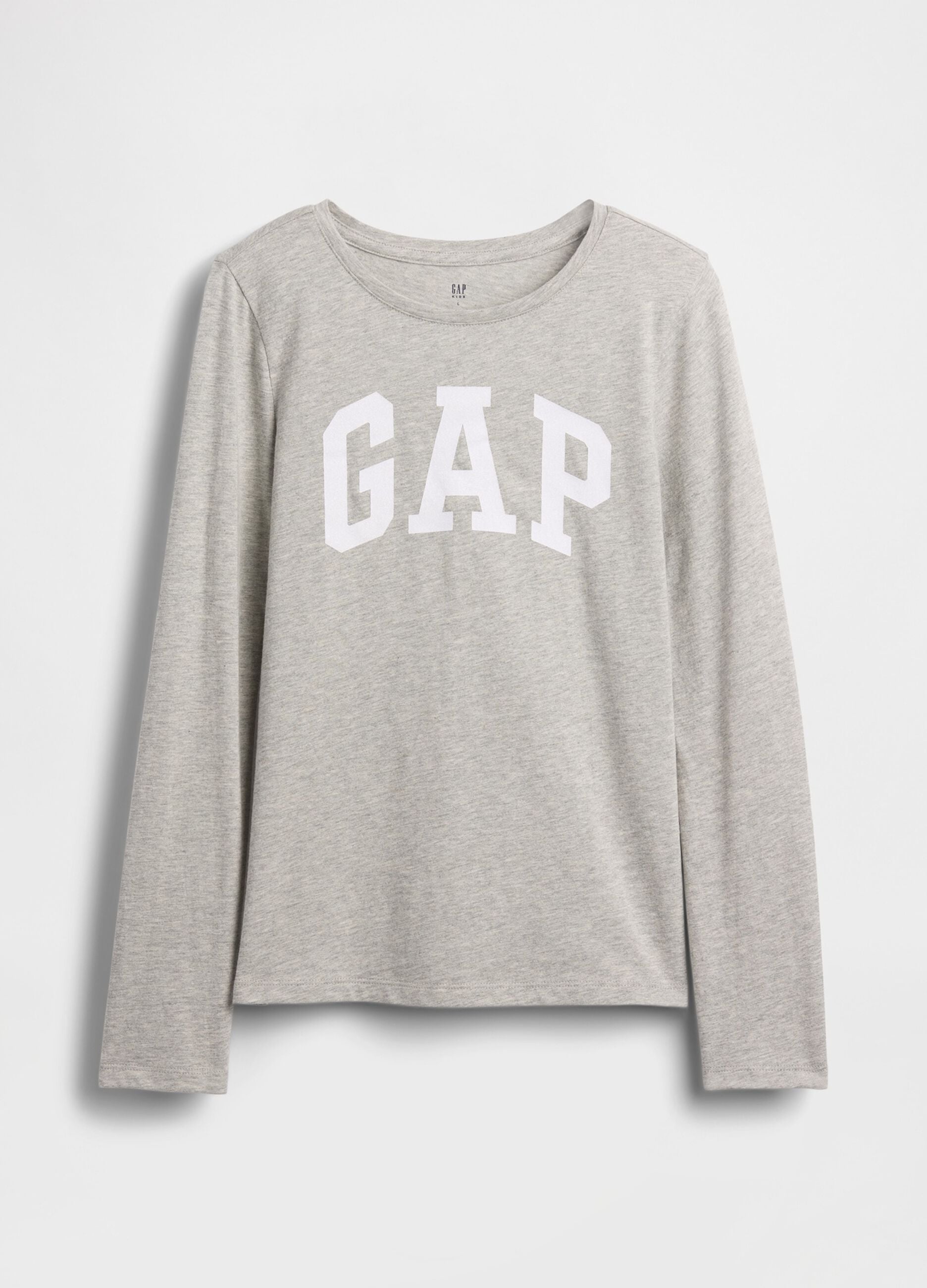 Hellgraues Langarm-T-Shirt aus reiner Baumwolle mit GAP-Logo