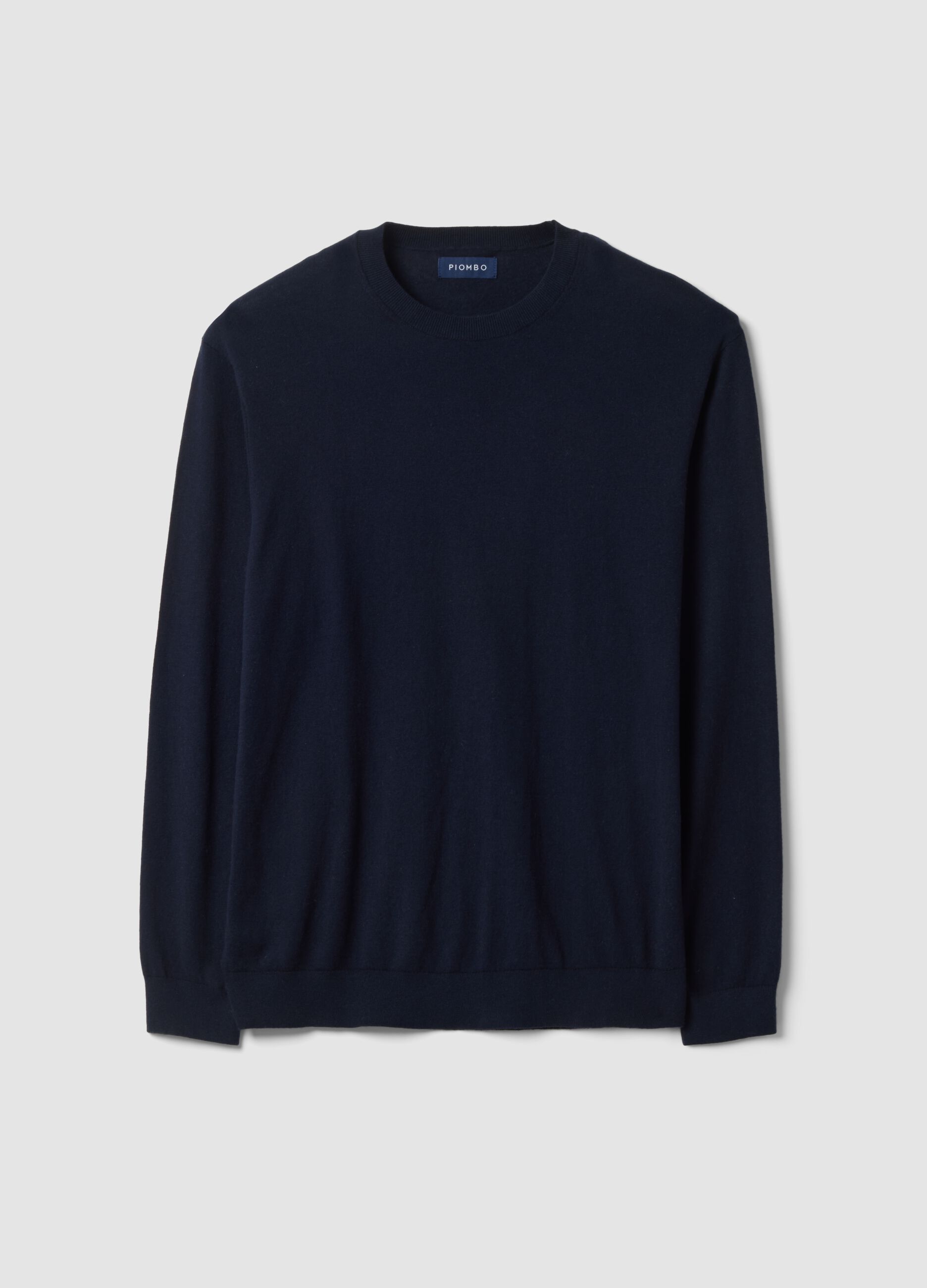 Blue crew-neck jumper in a cotton and cashmere blend, regular fit